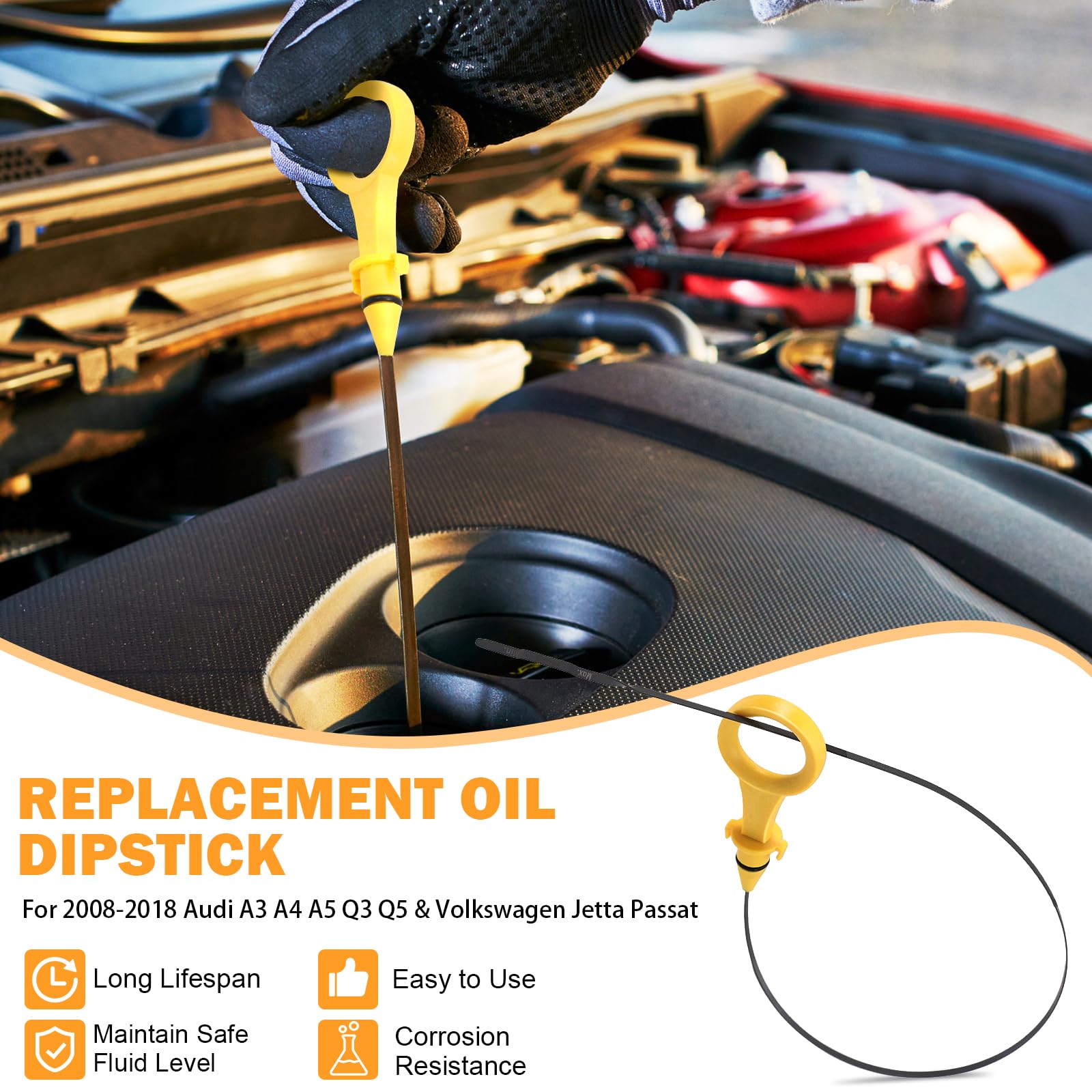 06J115611F Oil Dipstick For 2008-2013 Audi A3, 09-17 A4 A5 Quattro, 12-16 Q3, 11-15 Q5, 08-13 Jetta, 08-18 Passat B6 2.0T Engine