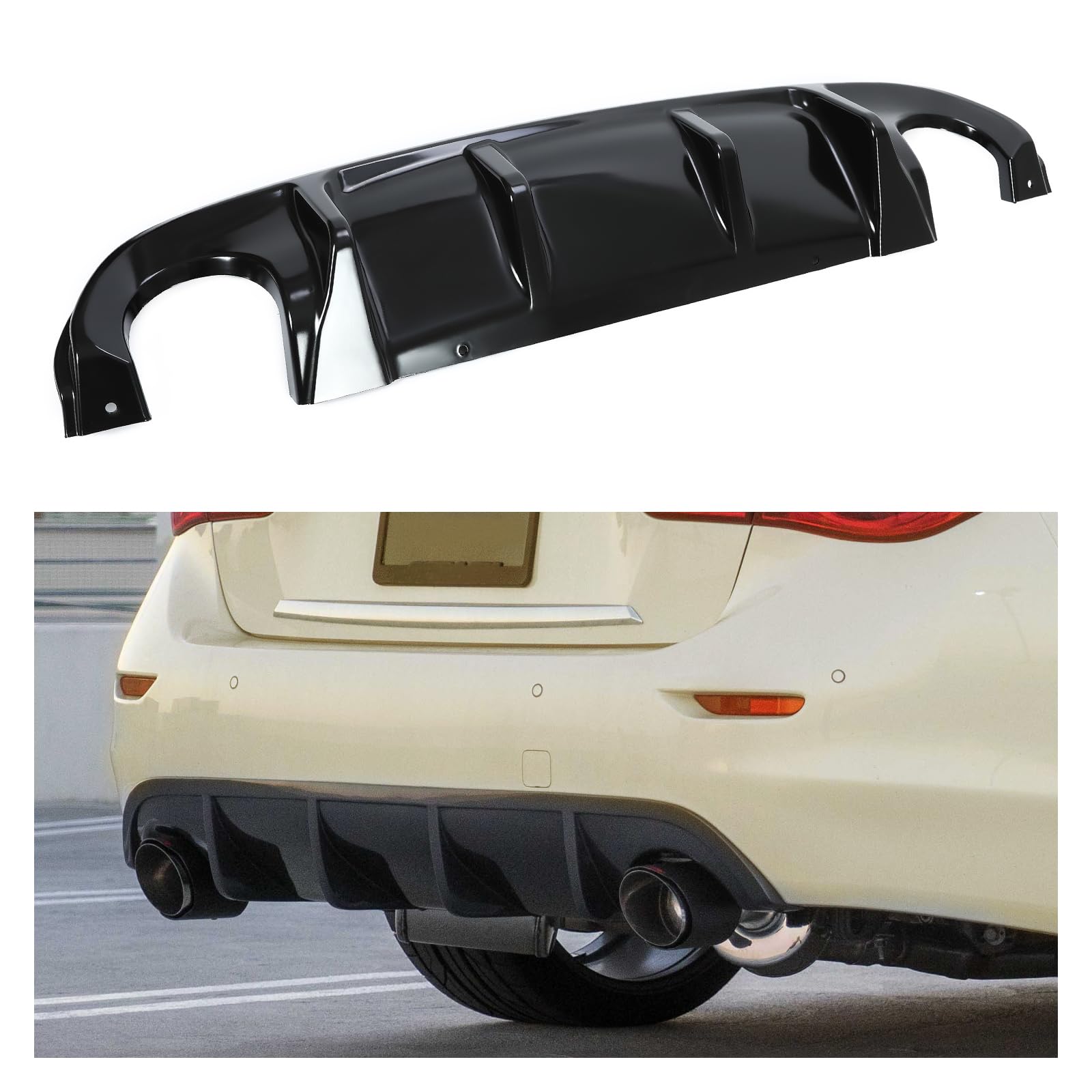 KUAFU Rear Diffuser Lip Bumper Splitter Compatible with 2014-2017 Infiniti Q50, Plastic, Gloss Black, Model GO-1666