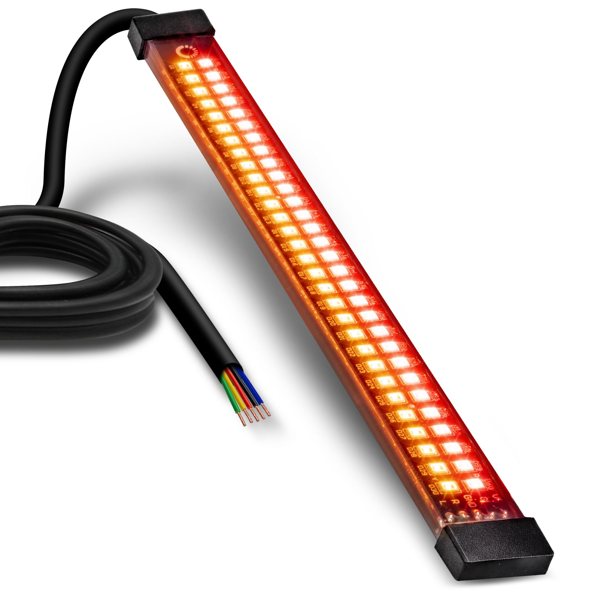 True Mods 1Pc 8'' Led Motorcycle Turn Signal & Brake Taillight Strip [Waterproof] [Dual Row] [Red Tail & Brake] [Amber Sequentia