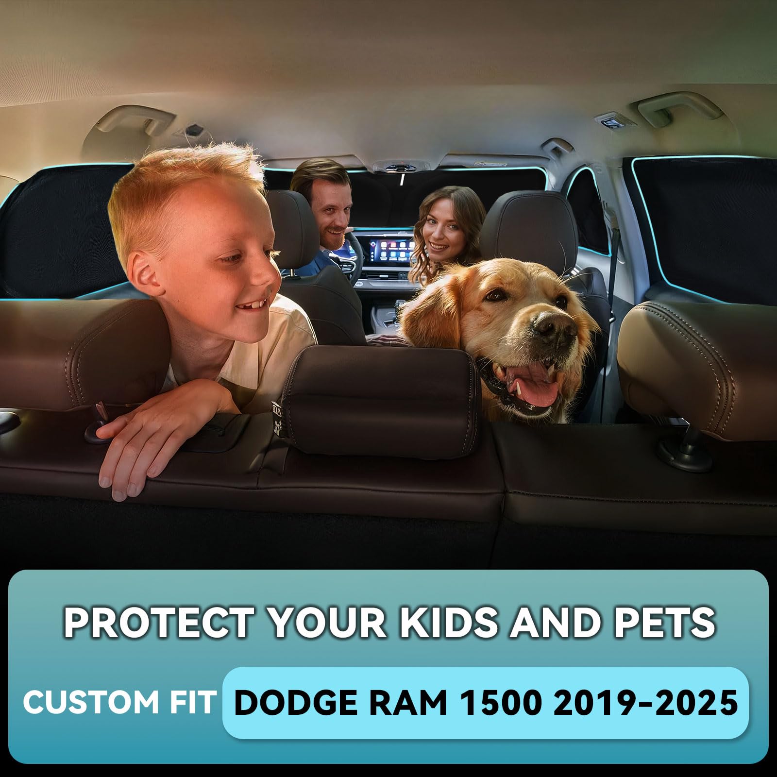 6 PCS Sun Shades for Dodge RAM 1500 Windshield Sunshade, 2-Layer Full Window Shades for RAM 1500 2019-2025 Front Rear Side Windo