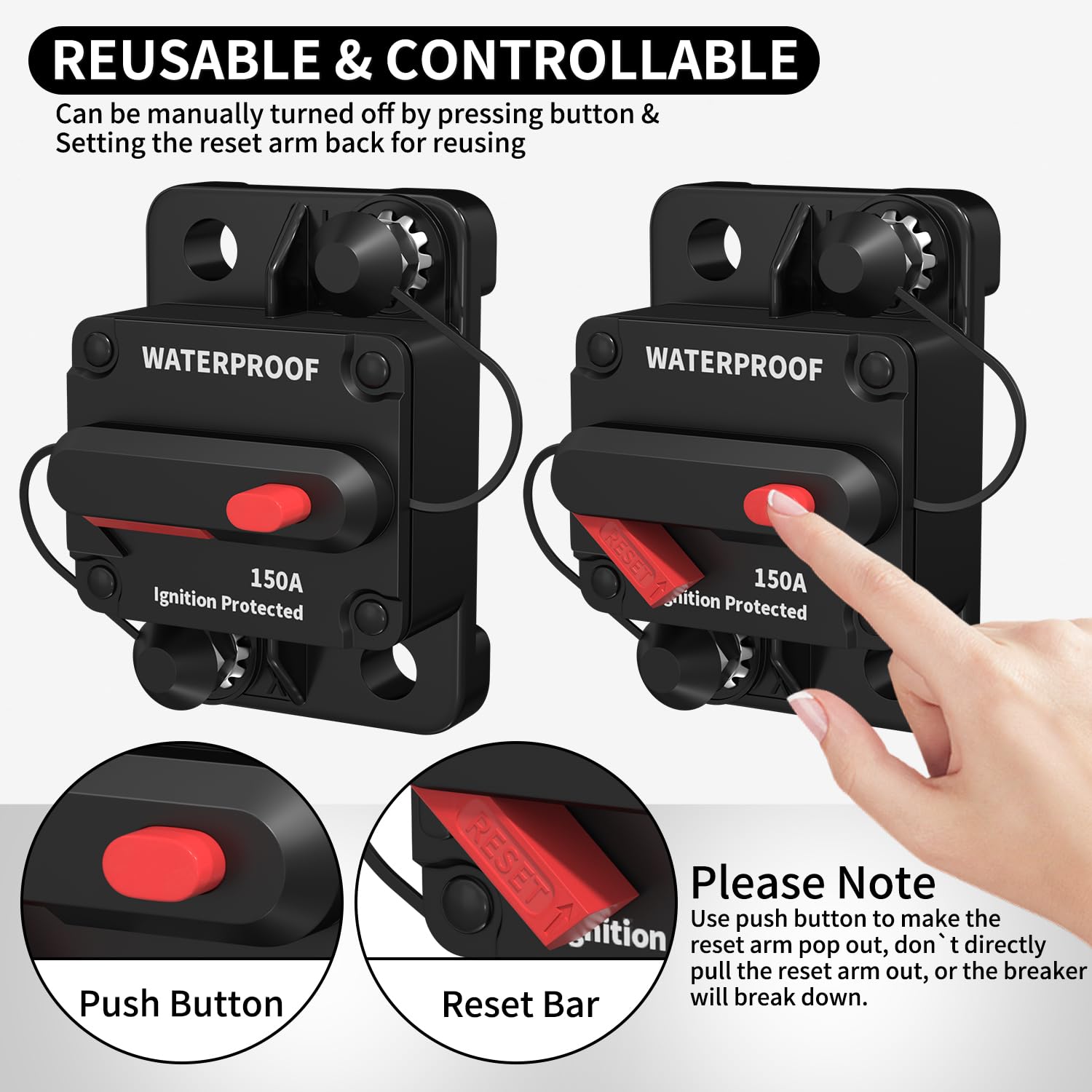 Daiertek 150 Amp Circuit Breakers 12V Marine Circuit Breaker 12 Volt Dc 150A Circuit Breaker Waterproof For Boat Auto Car Rv -2P