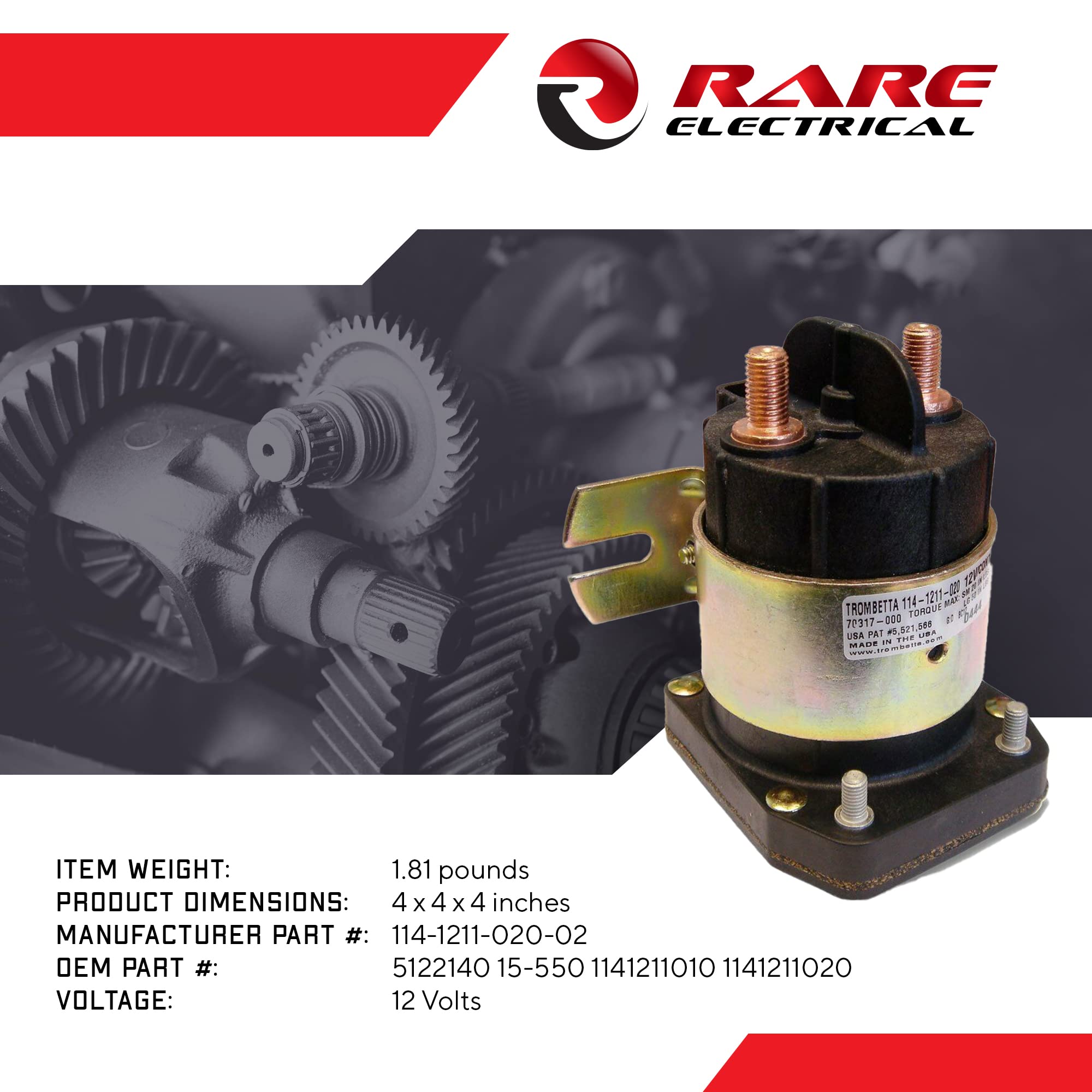 Rareelectrical Trombetta 12V 4 Terminal Solenoid, 200 Amp Continuous Duty, Compatible with Multiple Models, Durable Plastic Construction