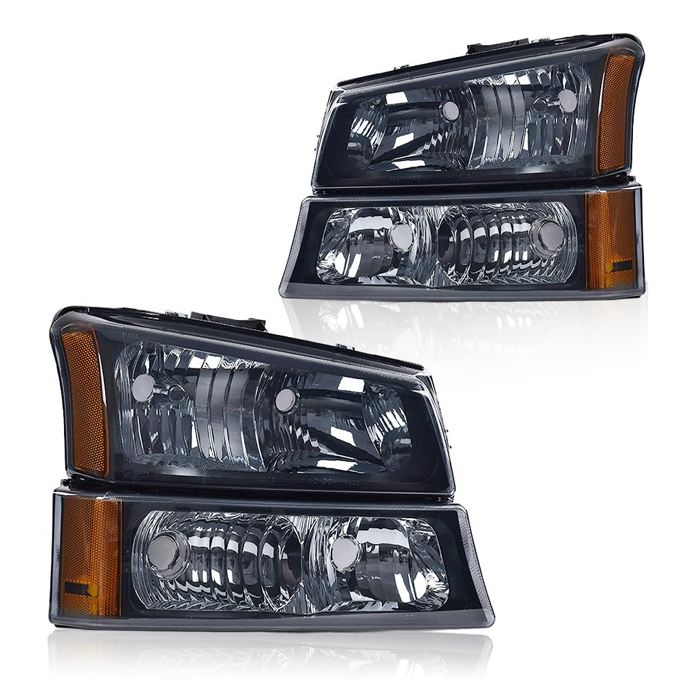GRAND ORANGE 4 Piece Headlight Assembly kit Compatible with Chevy Silverado 1500 2500 3500 1500HD 2500HD 2003-2006/ Avalanche 20