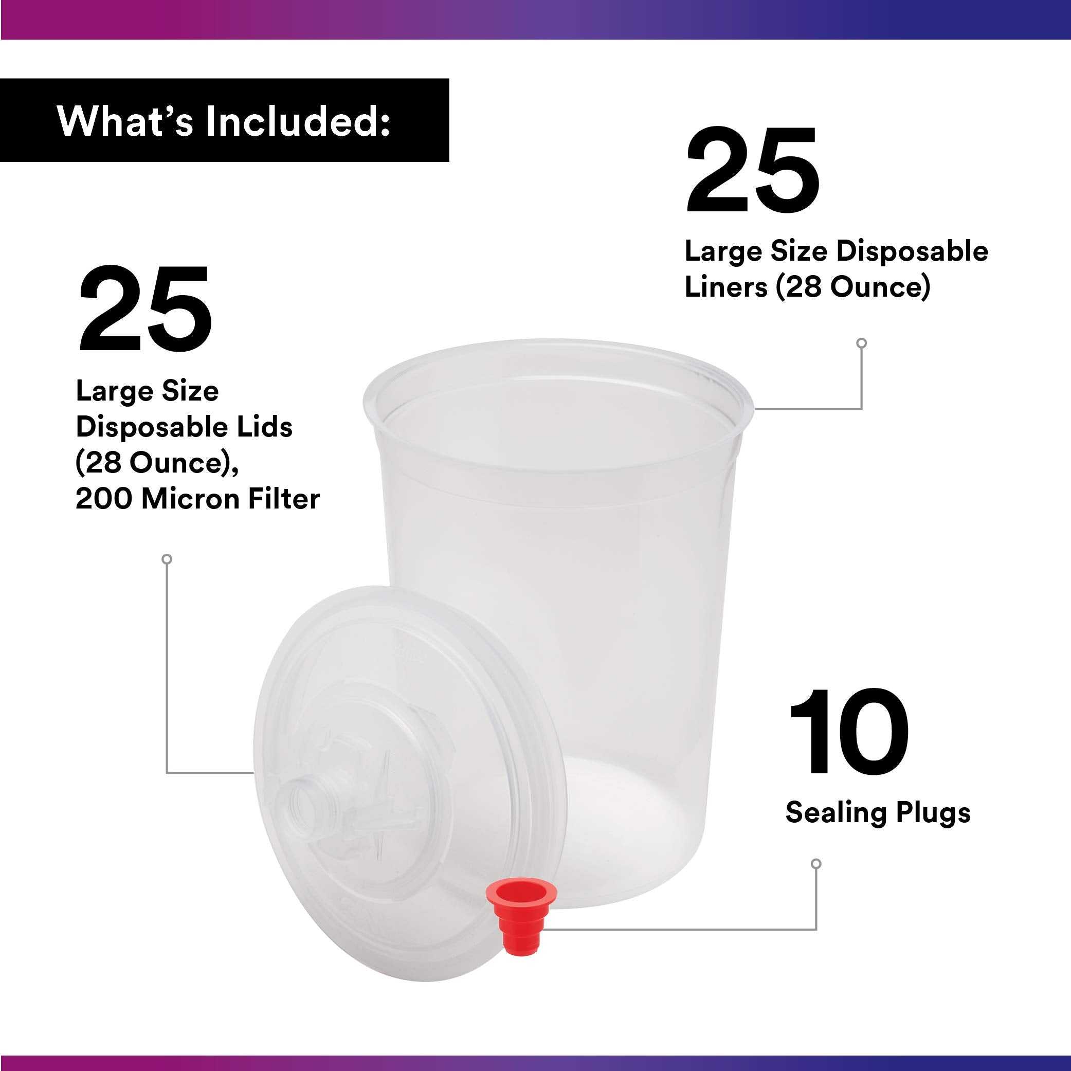 3M Pps (Original Series) Paint Spray Gun Cup Lids And Liners Kit, Large, 28 Oz, 200-Micron Filter, Use W/ Paint Gun For Cars, Fu