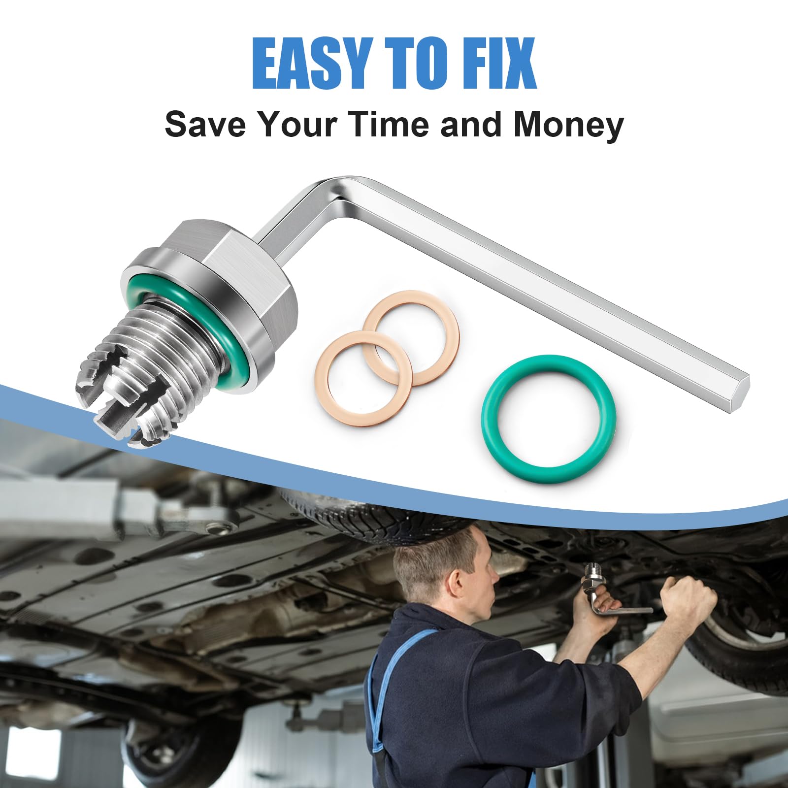OxyGenie M14.1-1.25 x 15mm Stainless Steel Oversize Piggyback Oil Drain Plug Repair Kit