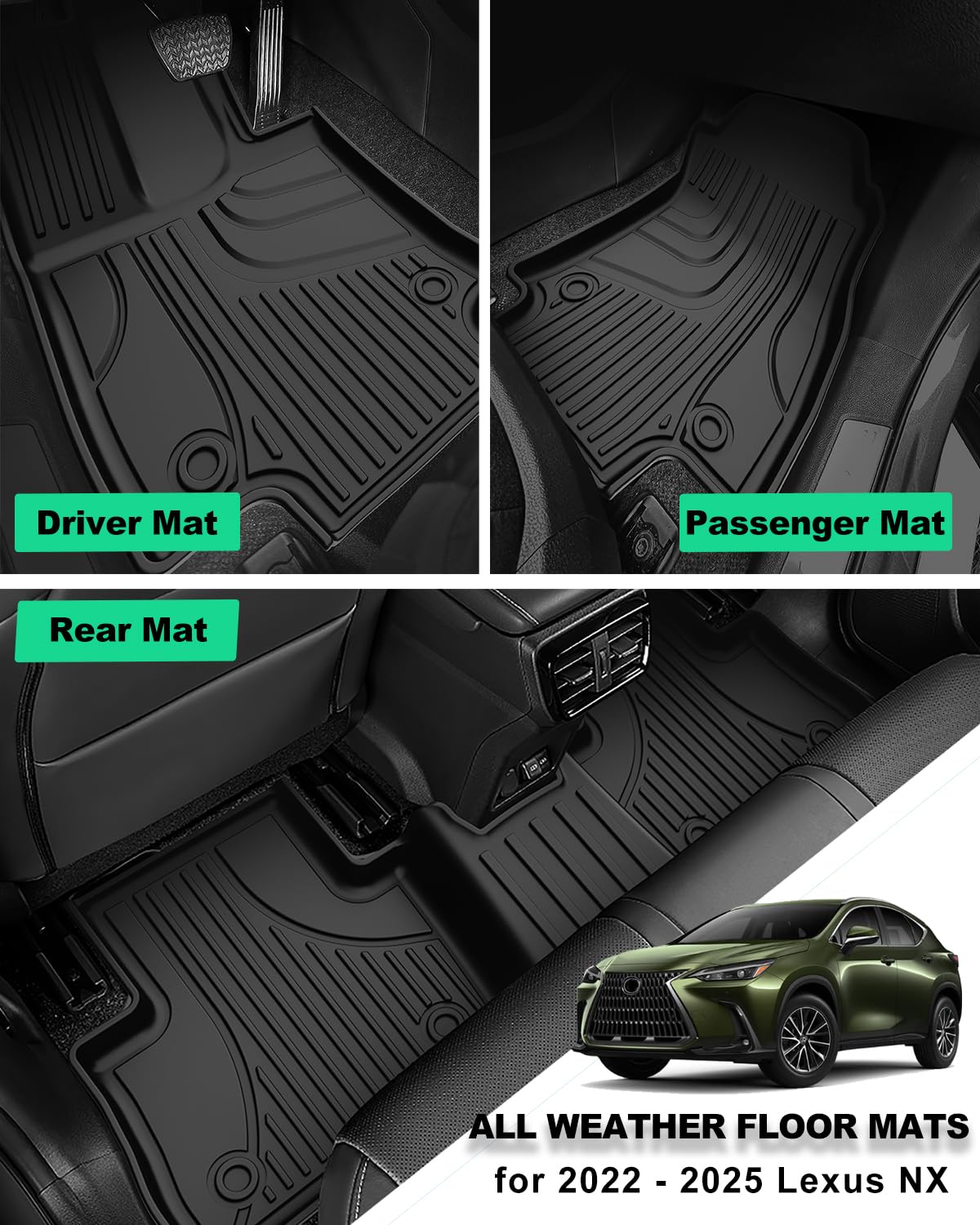 IKABEVEM All Weather Floor Mats & Cargo Liner for 2022-2025 Lexus NX250/NX350/NX350h/NX450h+ - TPE, Custom Fit,