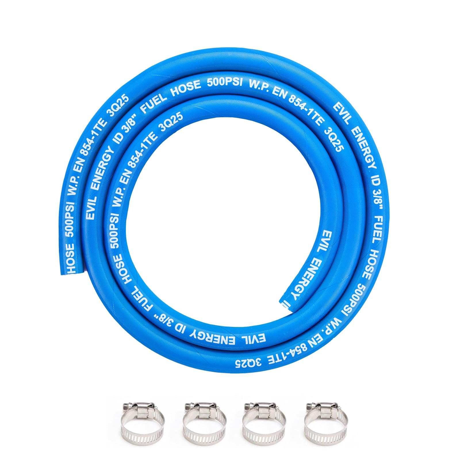 EVIL ENERGY 3/8 High Pressure Fuel Line Hose 5FT 500PSI E85 for Fuel Systems Engines NBR Rubber EN854-1TE Blue