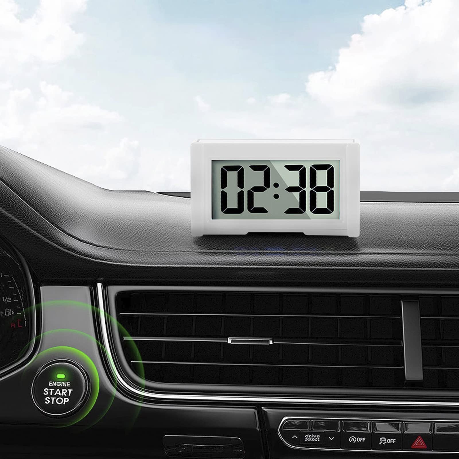 Youngfly 2Pcs Small Digital Clock, Vehicle Adhesive Clock With Jumbo Lcd Time & Day Display, Mini Car Dashboard Clock Battery Op
