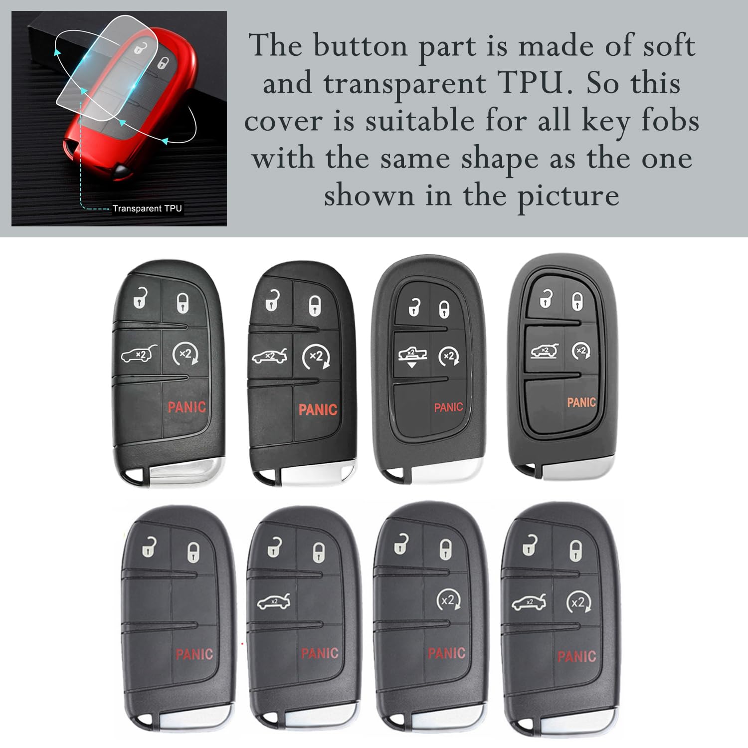 TANDRIVE Key Fob Cover for Jeep/Dodge/Chrysler SUVs, TPU, Pink, Hand Strap, 3-4-5 Button Compatibility