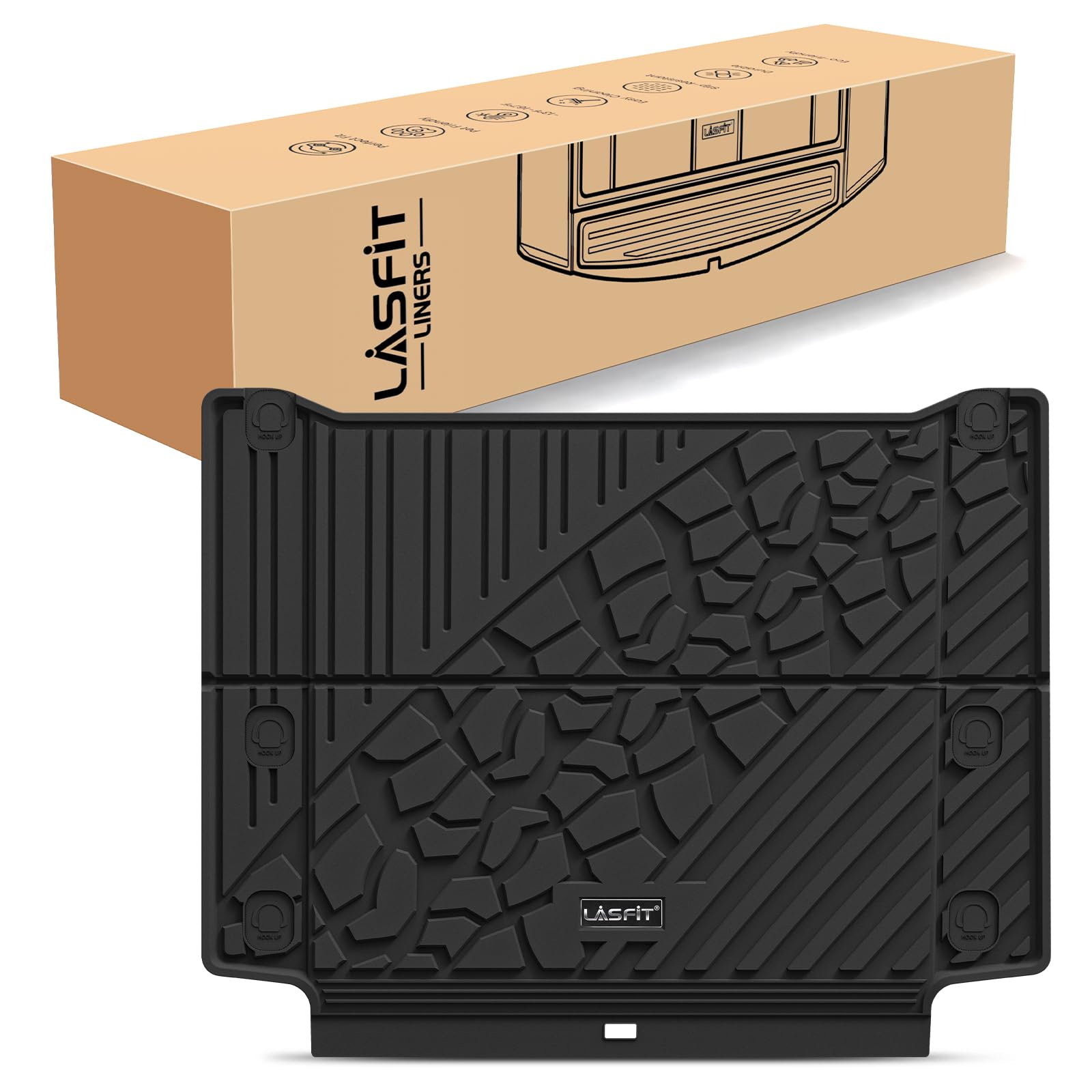 Lasfit Trunk Mat For Jeep Wrangler Unlimited 4Xe 2021-2024 2025 4 Door With Subwoofer, All Weather Tpe Custom Fit Cargo Mat Trun