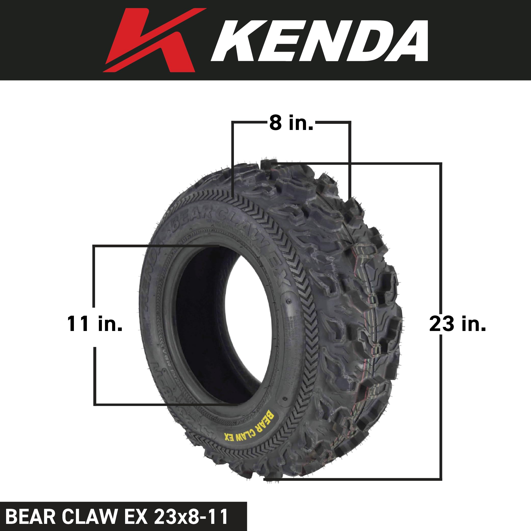 Kenda Bearclaw EX K573 ATV/UTV Front Tire - 23x8-11, 6-Ply Rubber, All Terrain