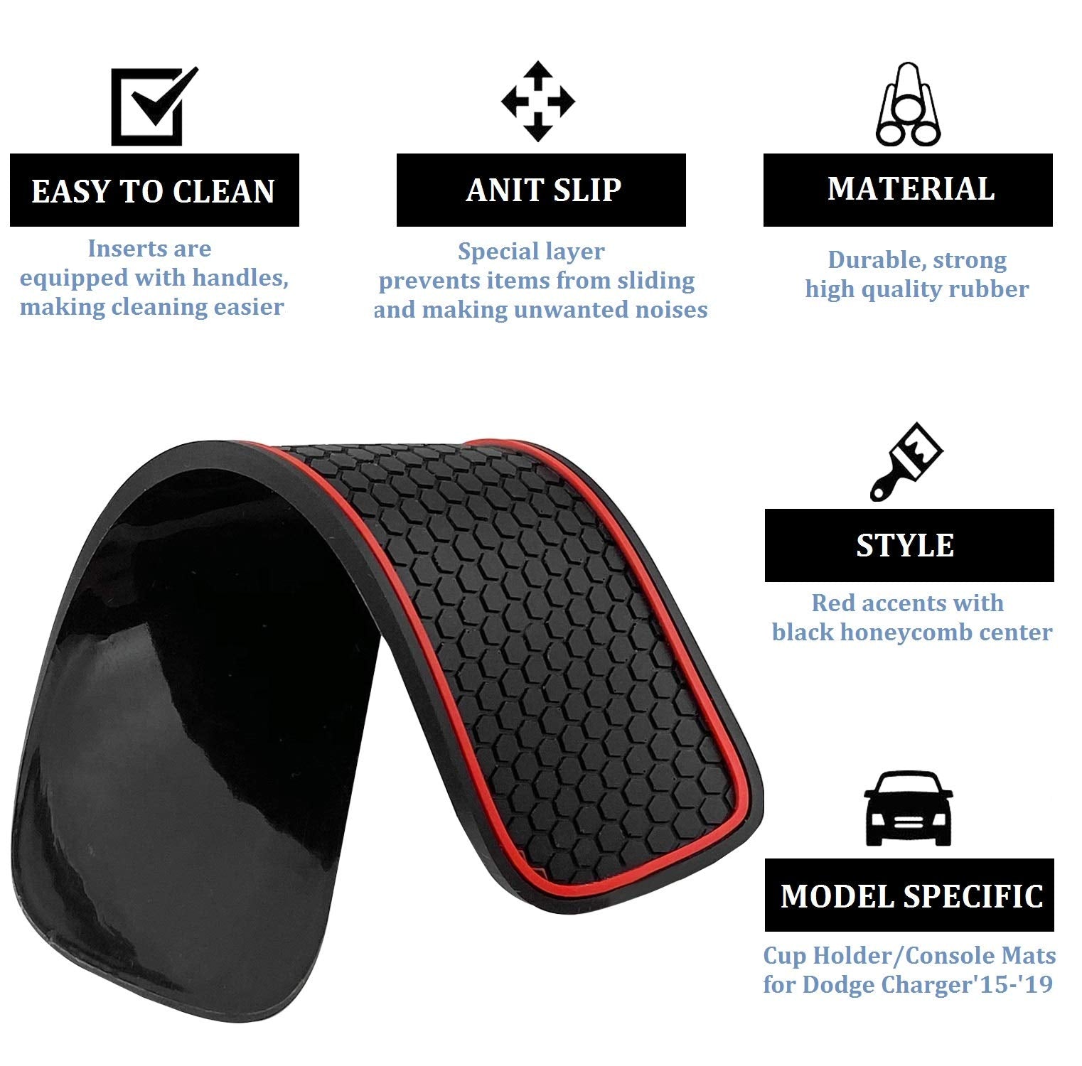 5Pcs Cup Holder Liner Compatible For Dodge Durango 2014-2020 Custom Fit Cup Holder Insert & Center Console Mats Non Slip Storage