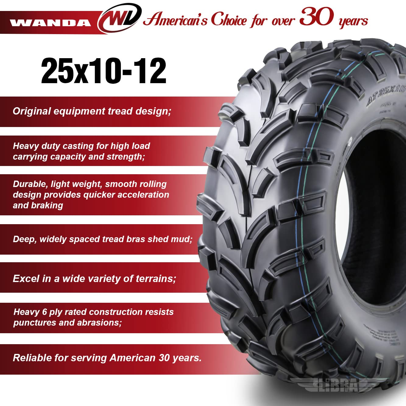 Wanda Set Of 4 Atv Utv Tires 25X10-12 25X10X12 6Pr P373 High Load Capcity Mud