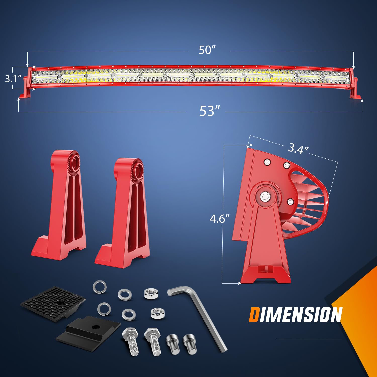 Nilight 50 Inch LED Light Bar - Triple Row Spot Flood Combo, Red Shell, Aluminum, Model ZH808 for Off-Road Truck SUV ATV UTV