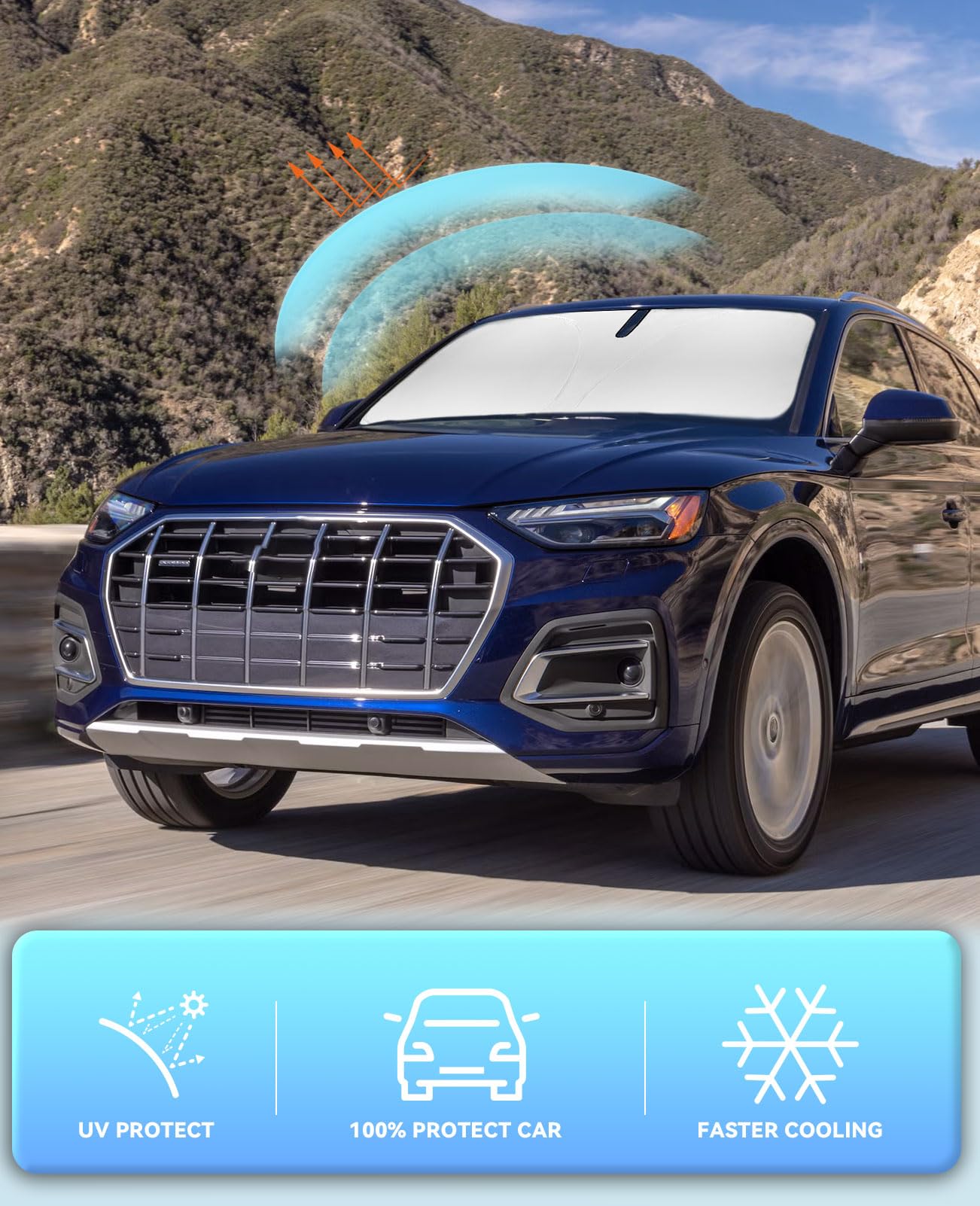 Windshield Sun Shade Sunshade For 2014-2016 2017 Audi Q5 Sq5 Premium, Premium Plus, Prestige Crossover Suv Heat Protection Acces