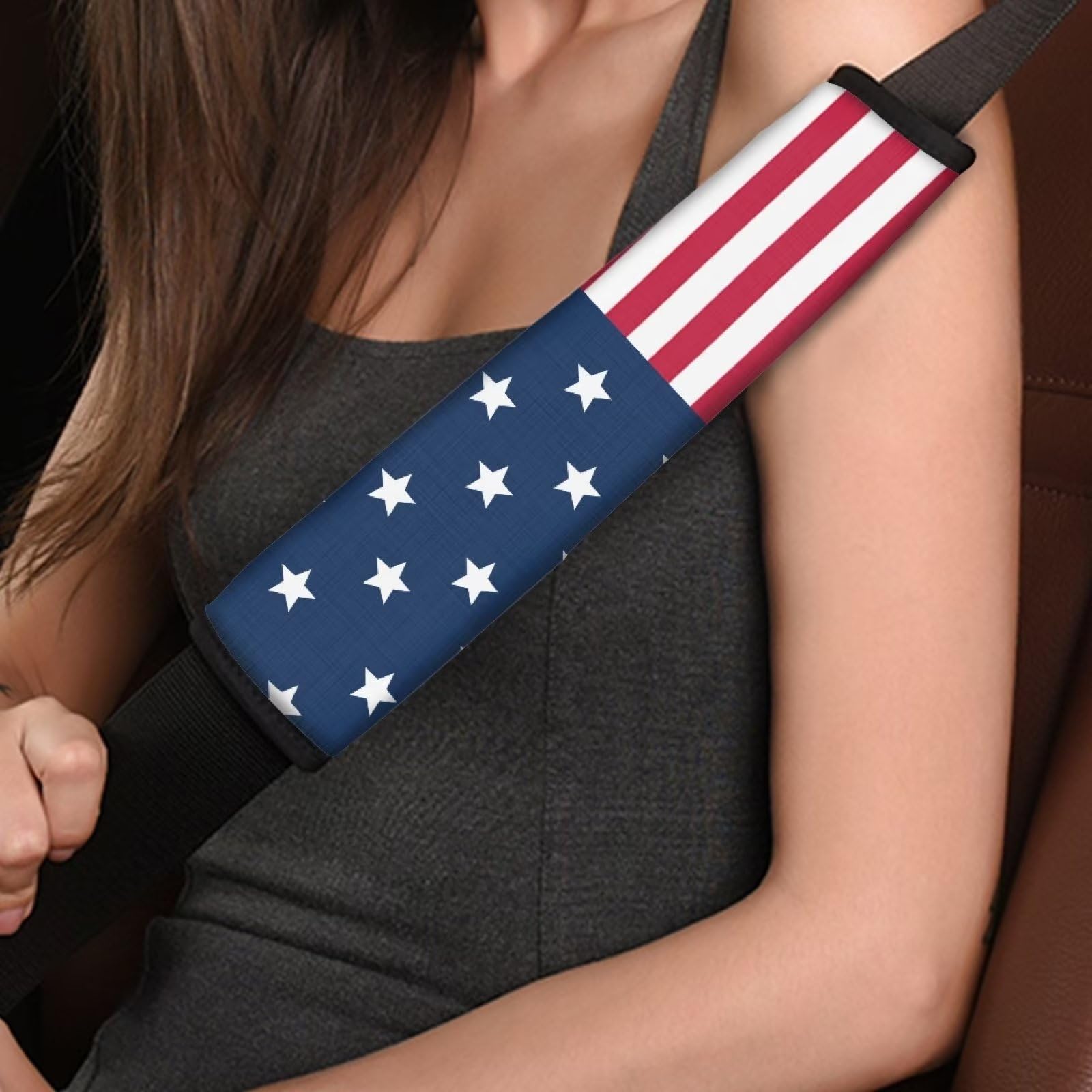 FUIALDOLG USA Flag Car Seat Belt Cover Pads - Super Soft Cushions, Pack of 2