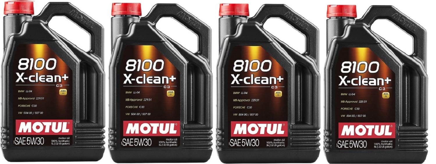 Motul 106377 Set of 4 8100 X-Clean+ 5W-30 Motor Oil 5-Liter Bottles