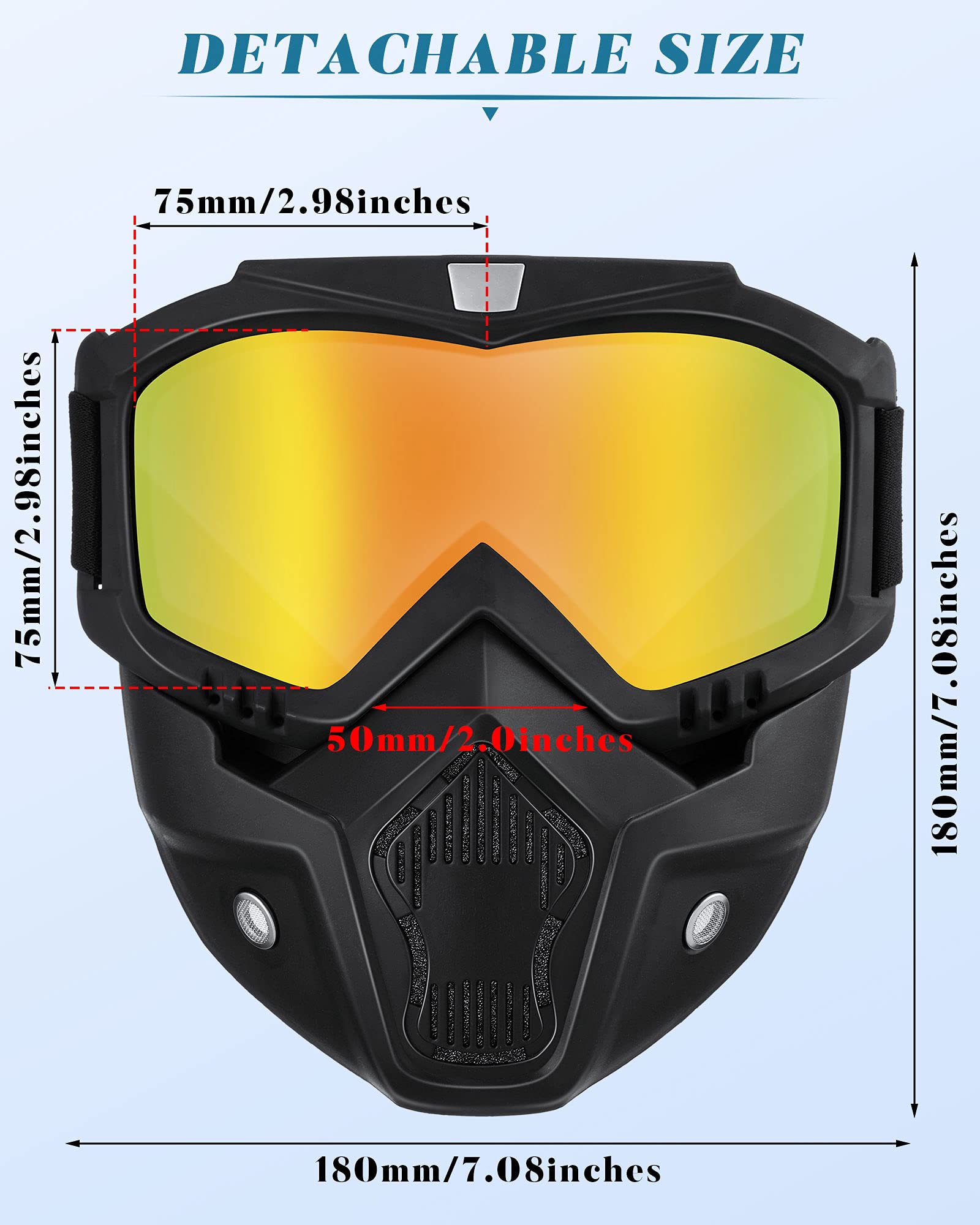 Frienda 2 Pieces Motorcycle Goggles Helmet Riding Goggles Glasses With Face Cover (Colourful, Gold)