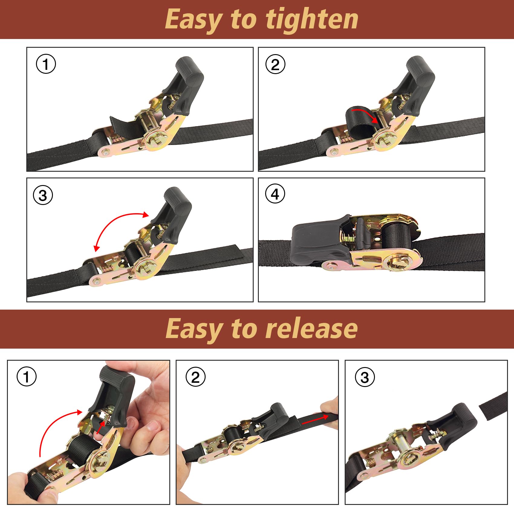 Masterwise Endless Ratchet Strap, Black Ratchet Straps Heavy Duty Tie Down Straps 1 Inch Simple Strap for Motorcycles, Trailer,