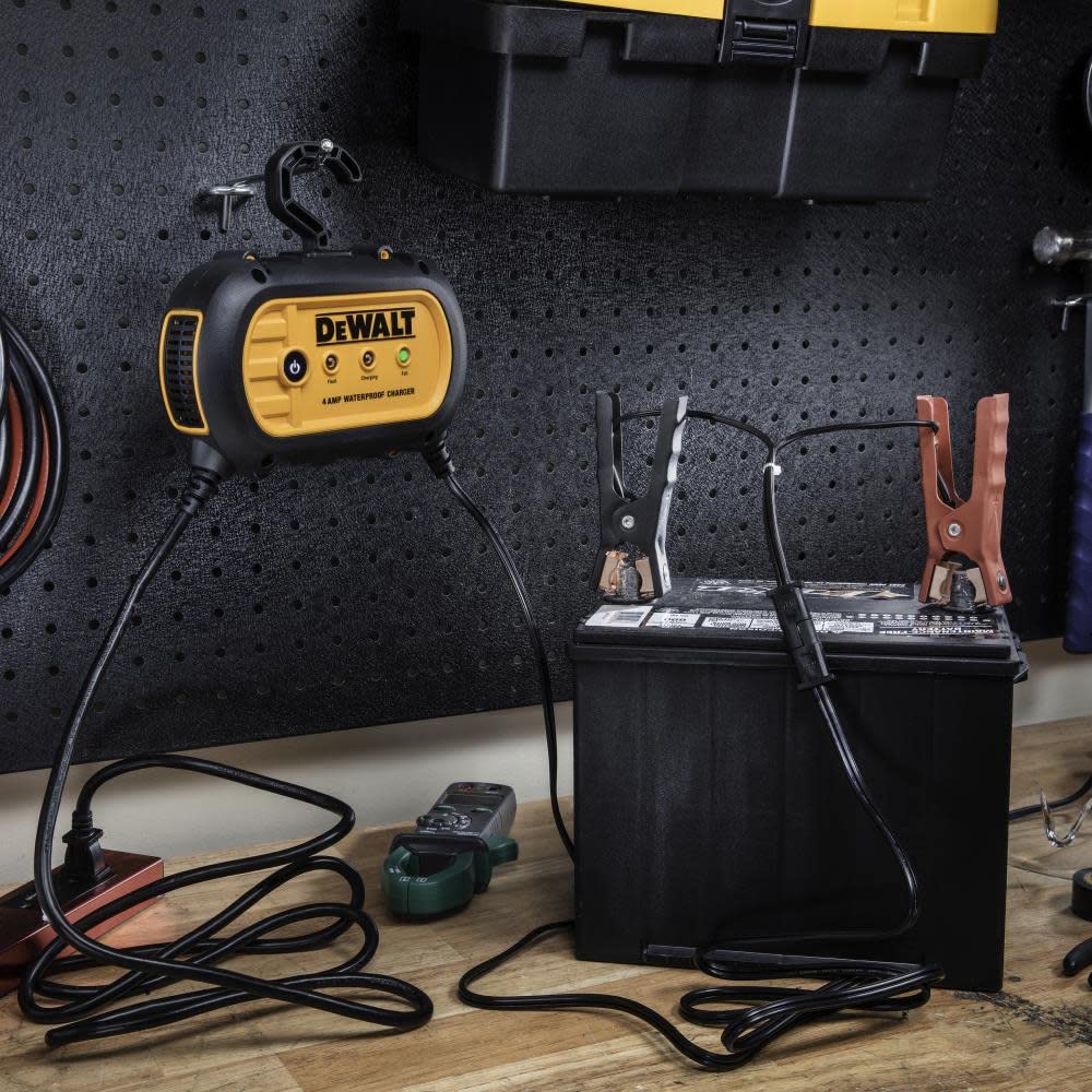 DEWALT DXAEWPC4 Fully Automatic 4 Amp 12V Waterproof Battery Charger/Maintainer - Black with Cable Clamps