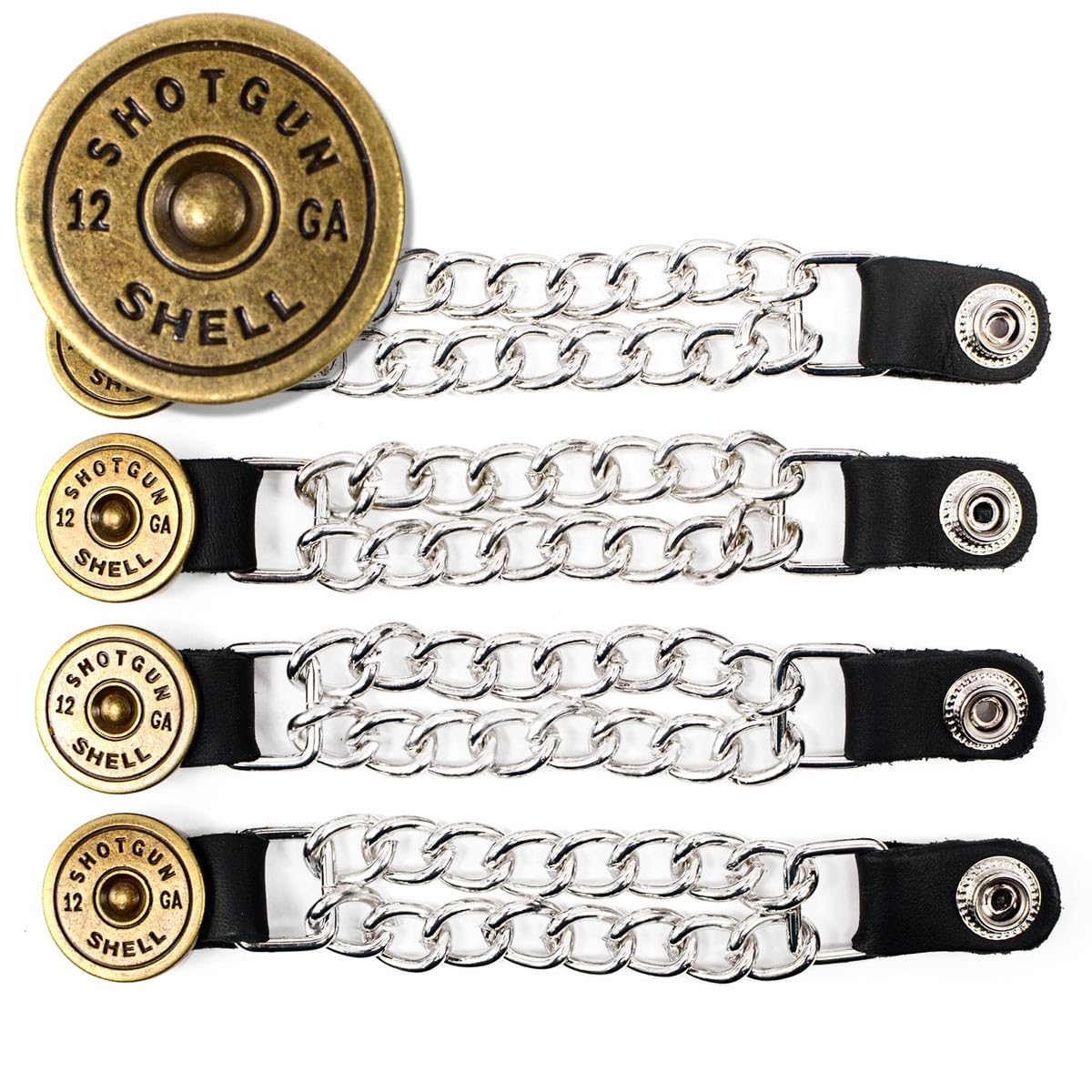Milwaukee Leather 12 Gauge Shell Medallion Vest Extender - Double Chrome Chains Genuine Leather 6.5 Extension 4-PCS MLA6025SET