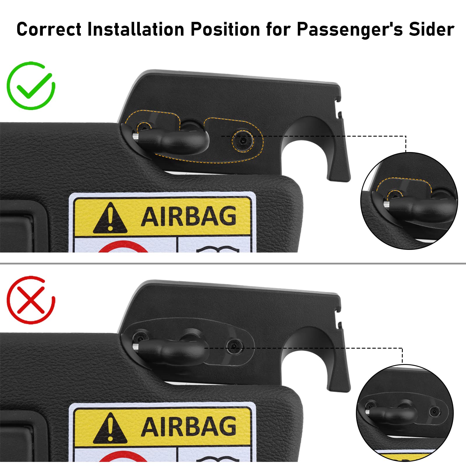 Kaishengyuan Aluminum Alloy Sun Visor Repair Kit, Heavy Duty Mounting Clips for Jeep Wrangler JK 2018-2023, Gladiator 2020-2023, Black, Large