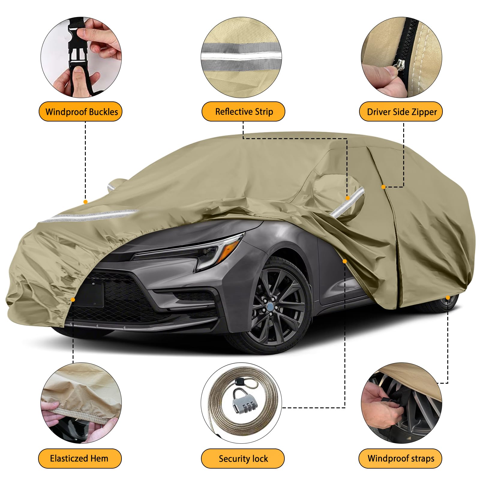 Waterproof Car Covers Replace for 2004-2025 Toyota Corolla Sedan, Multilayer Heavy Duty with Cotton Liner All Weather Car Cover