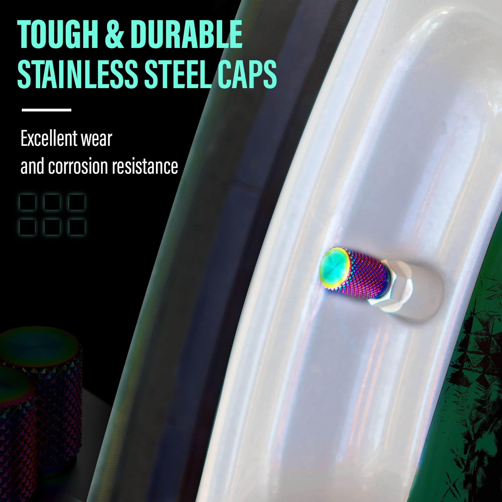 STEEL HAWK Precision CNC Machined Stainless Steel Extended Knurled Tire Air Valve Caps, Wheel Tyre Stem Covers for Cars- 4 Pack-