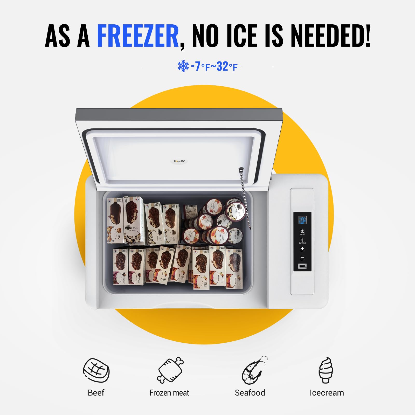BougeRV 12V Car Refrigerator - 23 Quart Portable Freezer Cooler, Grey, Model CR22, for RV, Truck, Camping, -7℉ to 50℉