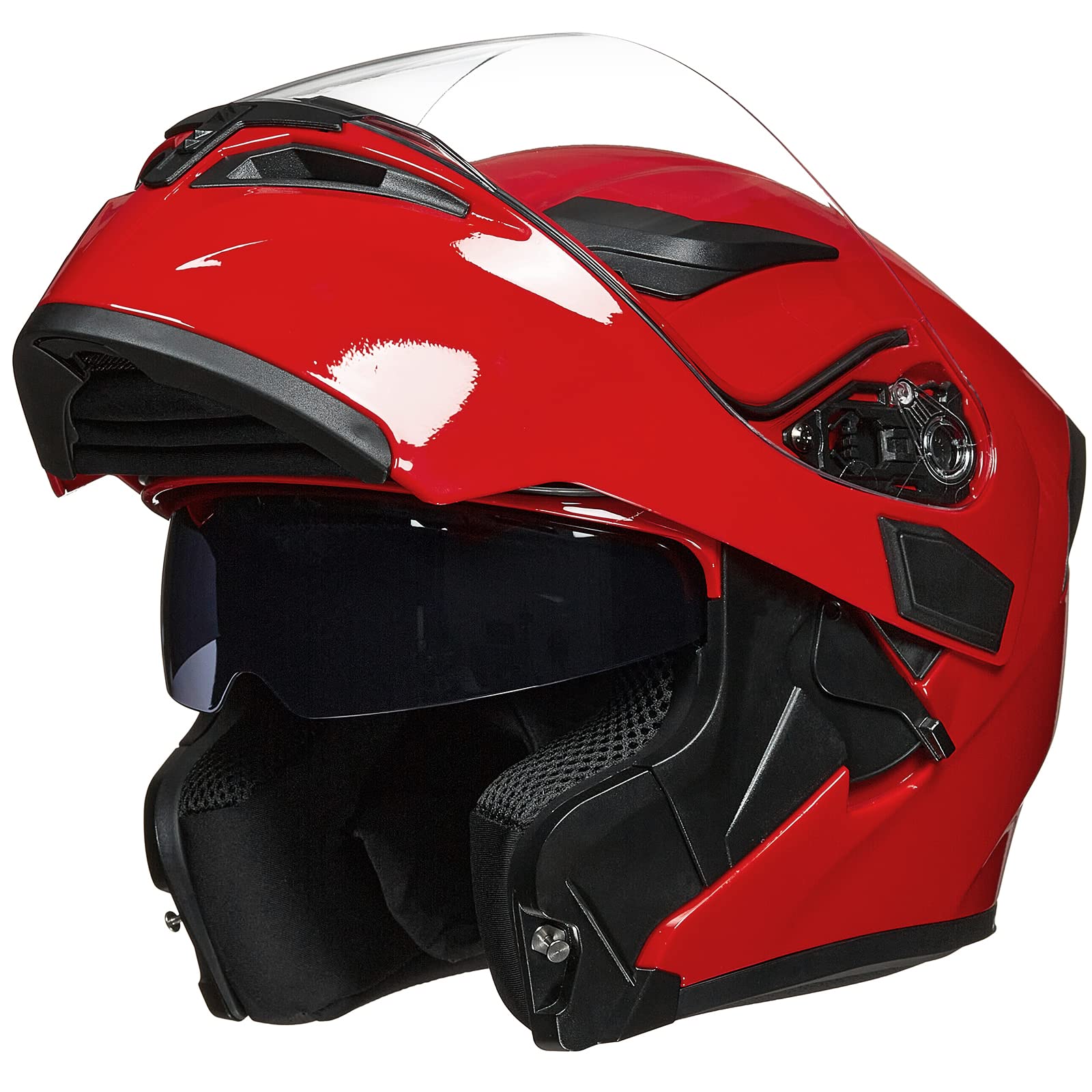 Ilm Motorcycle Dual Visor Flip Up Modular Full Face Helmet Dot 6 Colors Model 902 (M, Bright Red)