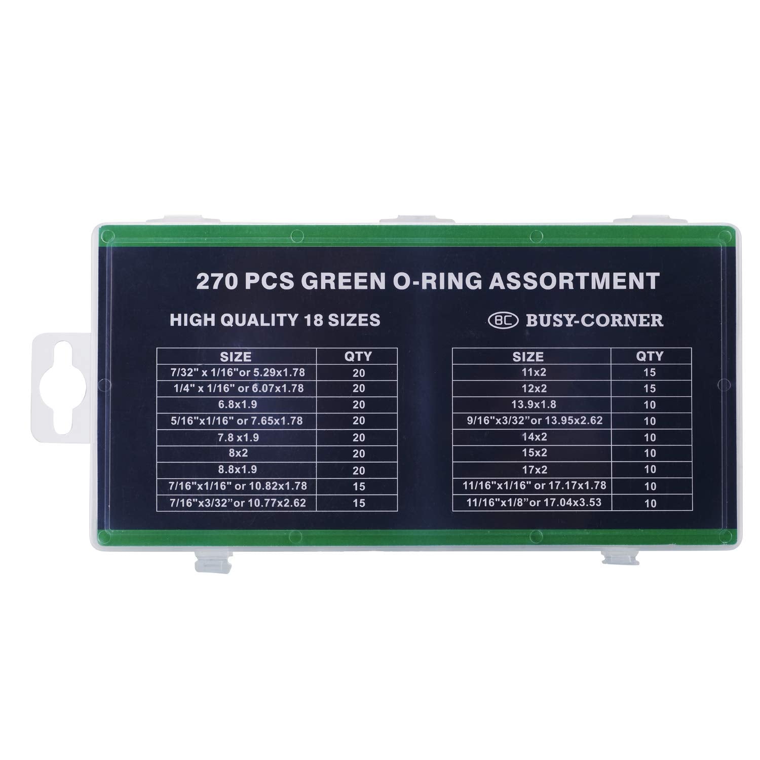 Busy-Corner Orings Kit 270 Pieces 18 Sizes Sae Inch Car Air Conditioning A/C O Ring Seals Rubber O-Rings Green