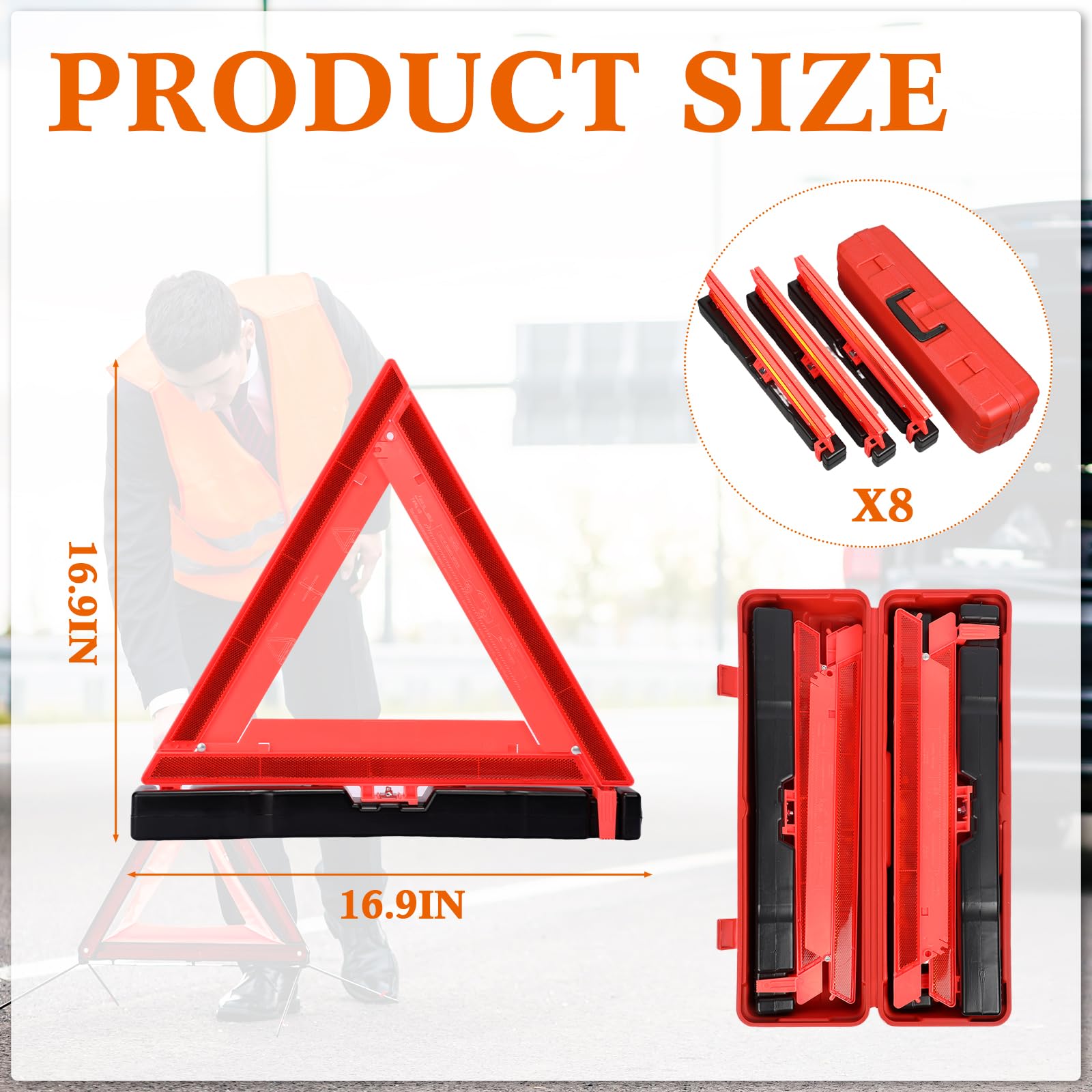 Kanayu Warning Triangle Dot Approved Foldable Emergency Safety Warning Triangles Reflective Road Safety Triangle With Carrying Case Heavy Base Roadside Safety Warning Sign For Car Truck (24 Pcs)