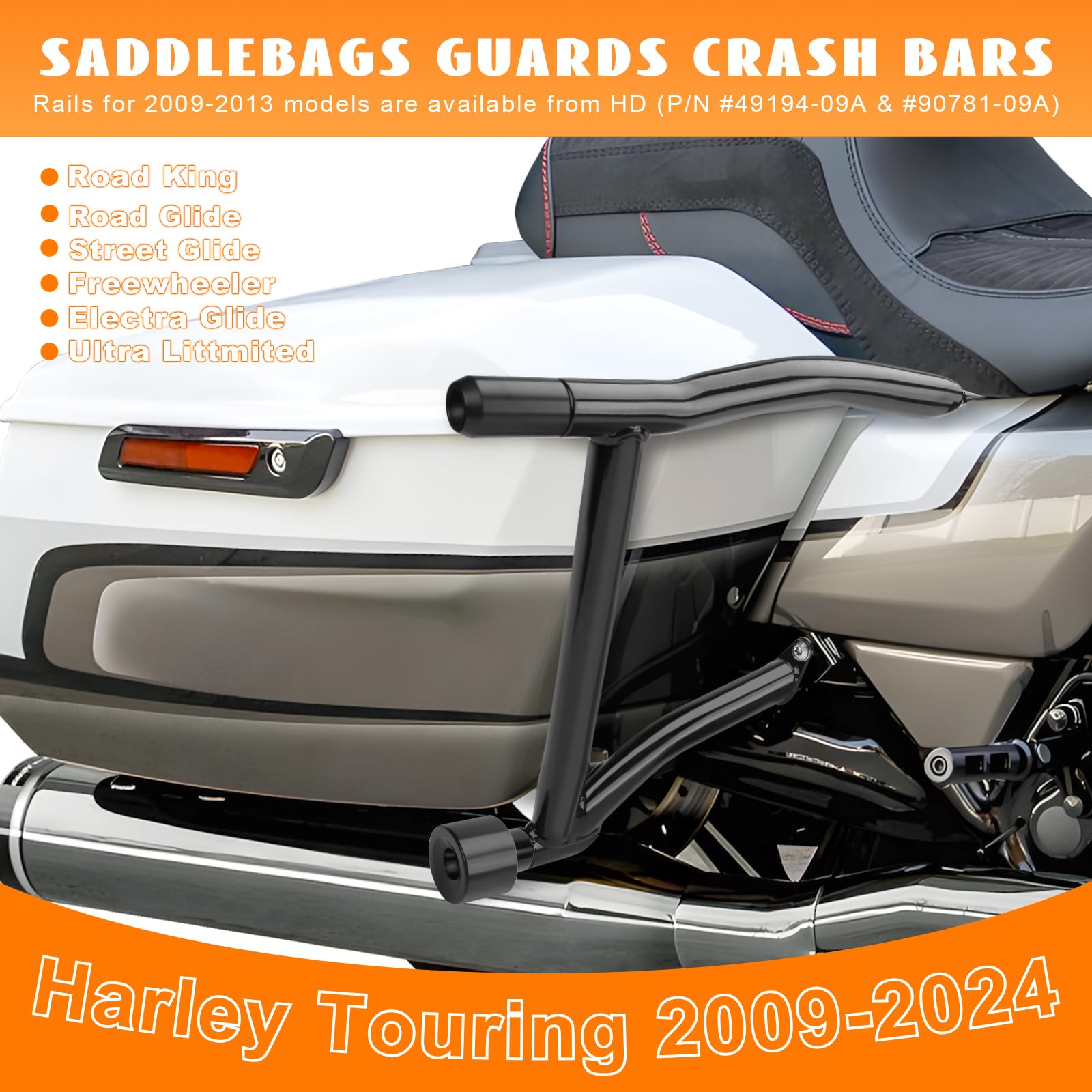 Eumti Saddlebag Guards Tip-Over Crash Bars Rear Saddle Bag Support Bracket Protection Kit Fit for Harley Touring Street Glide Ro