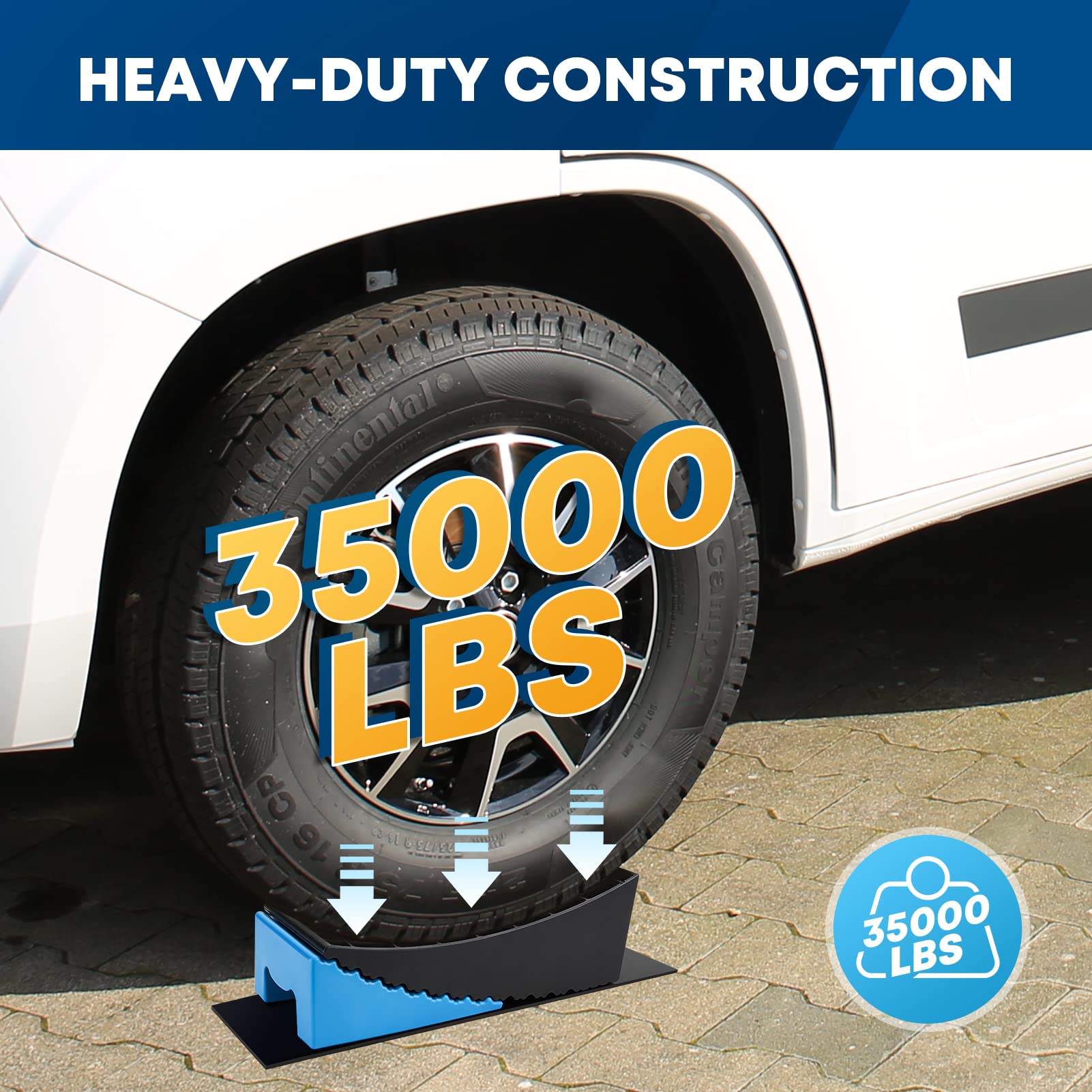 Kohree RV Leveling Blocks - 2 Packs, 35,000 lbs Capacity, HDPE, 4" Max Height, Blue & Black with Chocks & Mats, Model HY1650