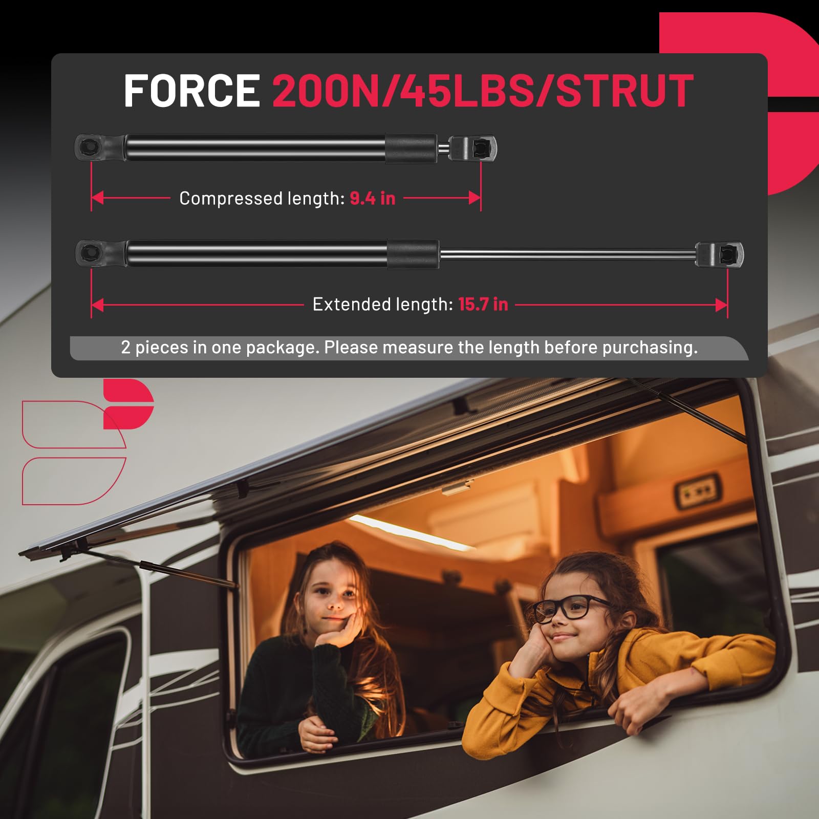 Bdfhyk Lift Support C16-23993 15.7 Inch 45Lbs/(200N Gas Struts Shocks For Are Leer Camper Shell Topper Rear Window, Truck Bed Co