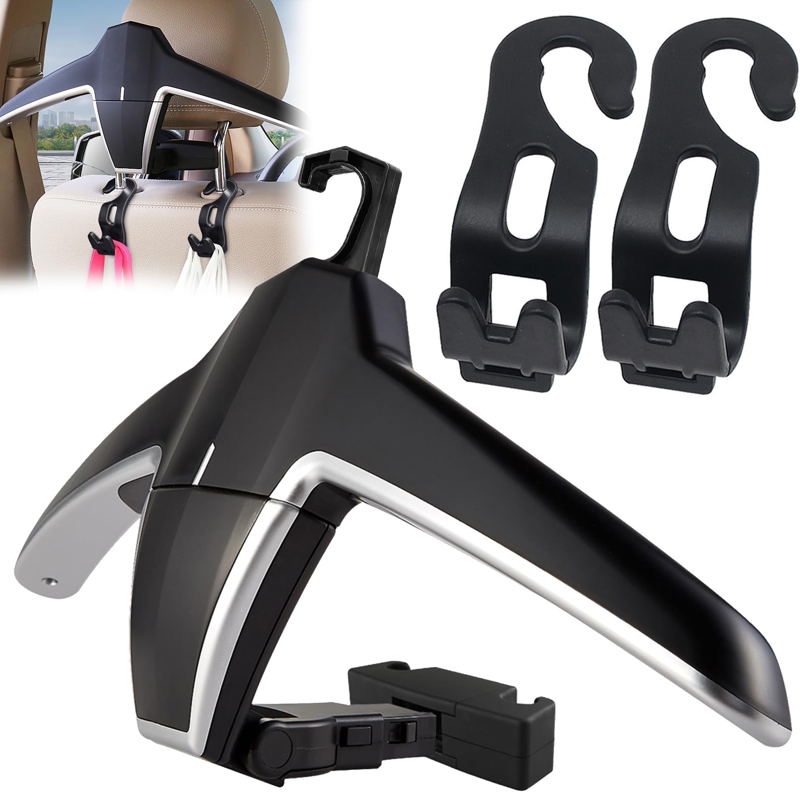 Engync Car Back Seat Headrest Hanger With 2 Car Hooks For Coat, Jacket, Suit, Clothes, Purse, Handbag, Grocery Bags - Multi-Purp