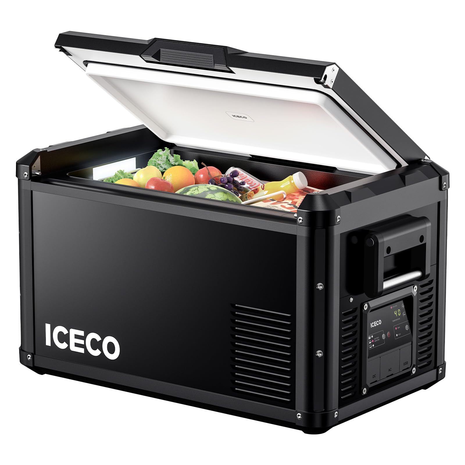 Iceco Vl35 Pros 35 Liters Portable Refrigerator, Multi-Directional Lid, Dual Usb & Dc 12/24V, Ac 110-240V, Steel Compact Refrige