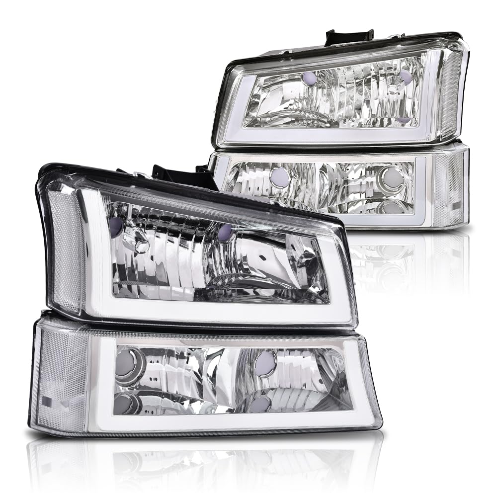 GRAND ORANGE U LED DRL Headlights Assembly Compatible with Chevy Silverado Avalanche 1500 2500 3500 HD Models 2003-2006 Headlamp