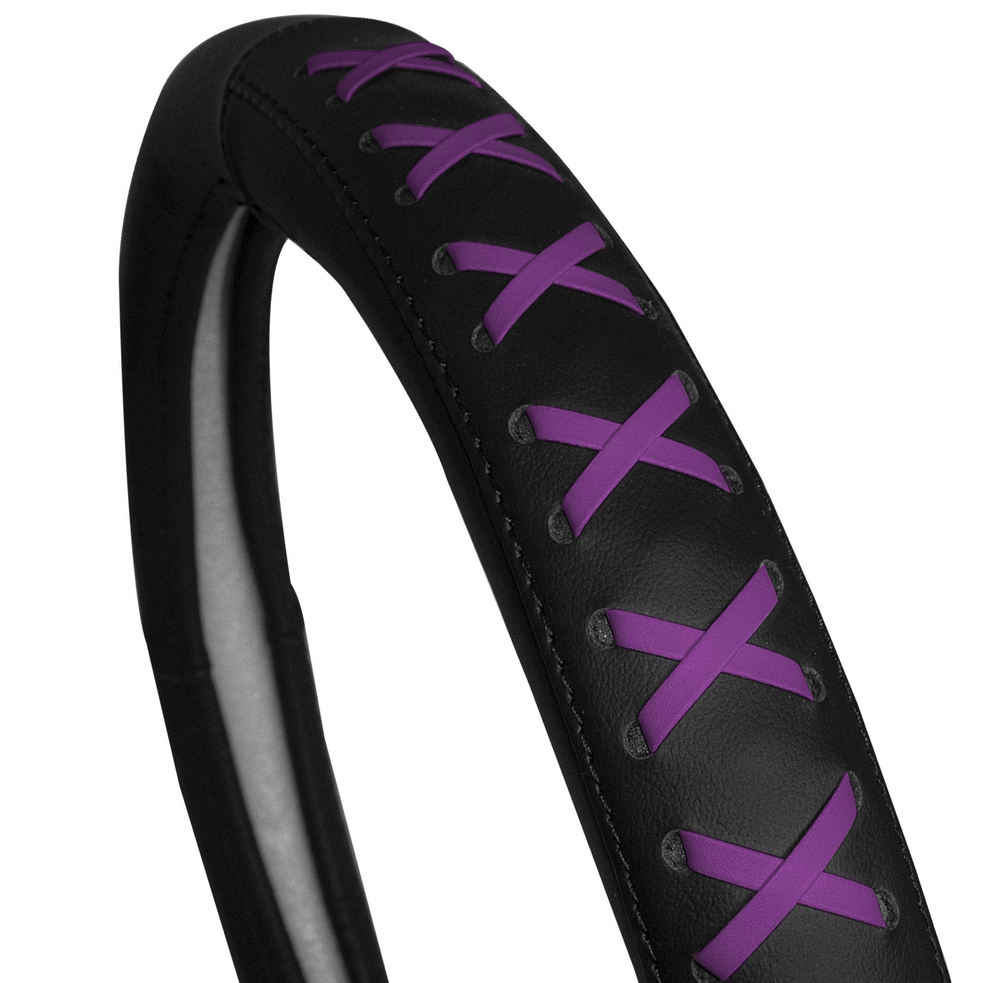 Fh Group Fh2022Purple Universal Fit 15 Inch Genuine Leather With Lace-Up Detailing Purple Steering Wheel Cover Fits Most Cars, S
