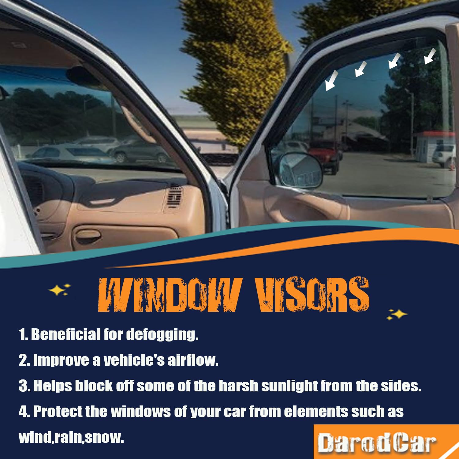 Side Car Window Visors Rain Guards Vent Deflectors Fit 09-14 Ford F150 Crew Cab,2010-2014 Ford F-150 Svt Raptor Supercrew 94155