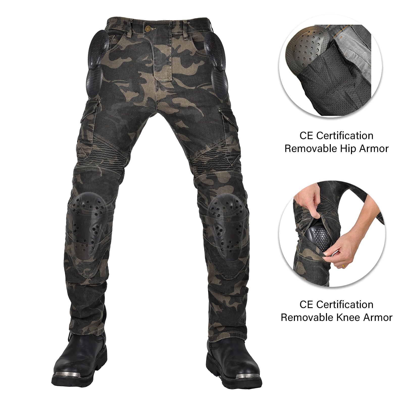 LOMENG Motorcycle Pants Mens Riding Jeans Biker Motorbike Pants with CE Removable Armored Camouflage EU30, LMPM06-Camouflage-MA,
