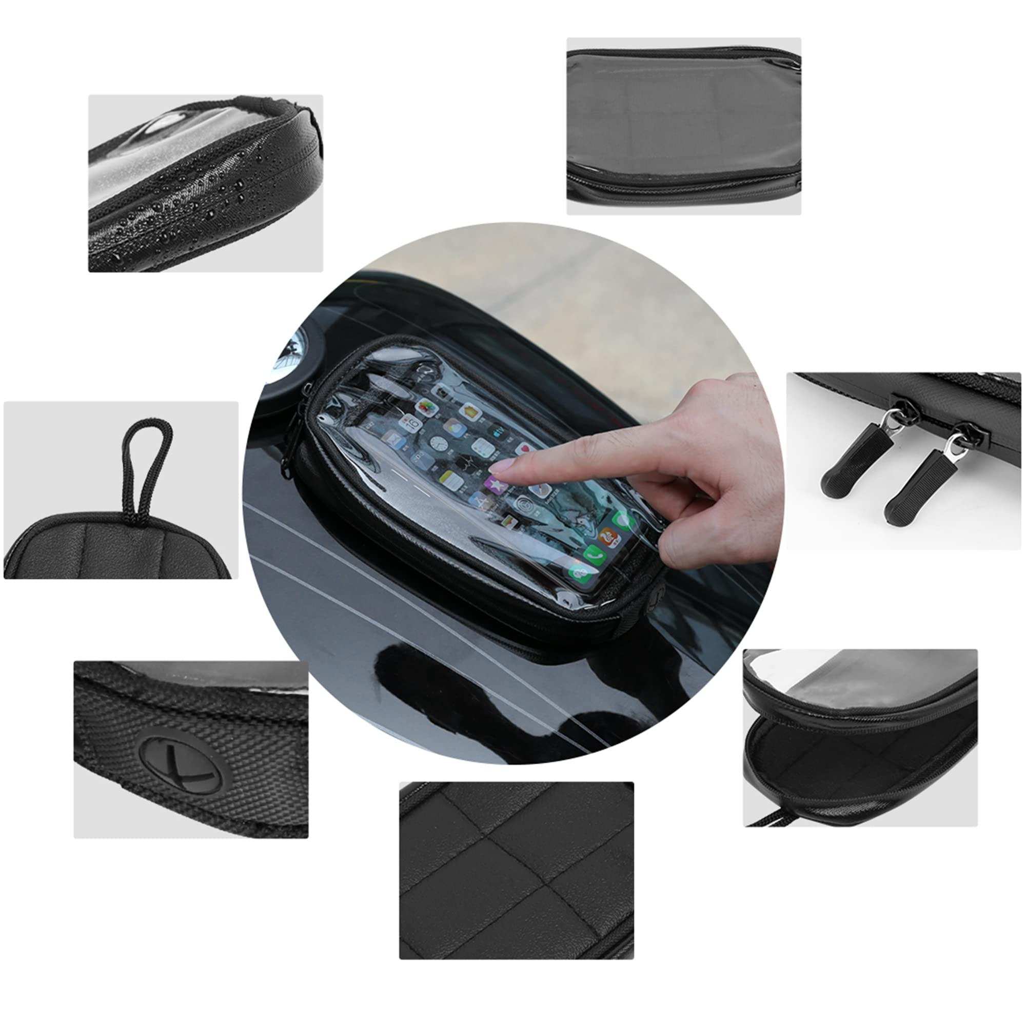 X AUTOHAUX Universal 7 Inch Magnetic Tank Bag Phone Holder Case Saddlebag Faux Leather Waterproof for Motorbike