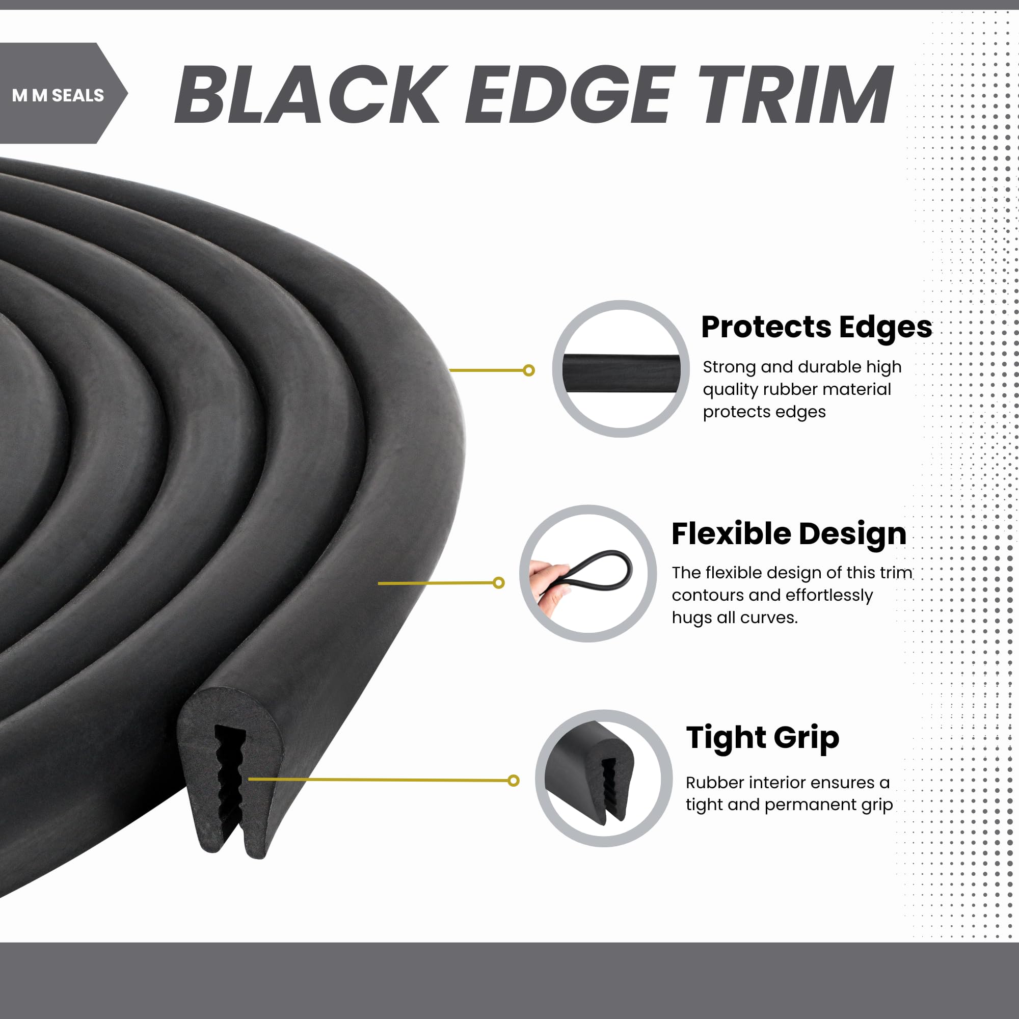 Black U Channel Edge Trim Seal Epdm 15/32'' High X 19/64'' Wide (320 Feet)