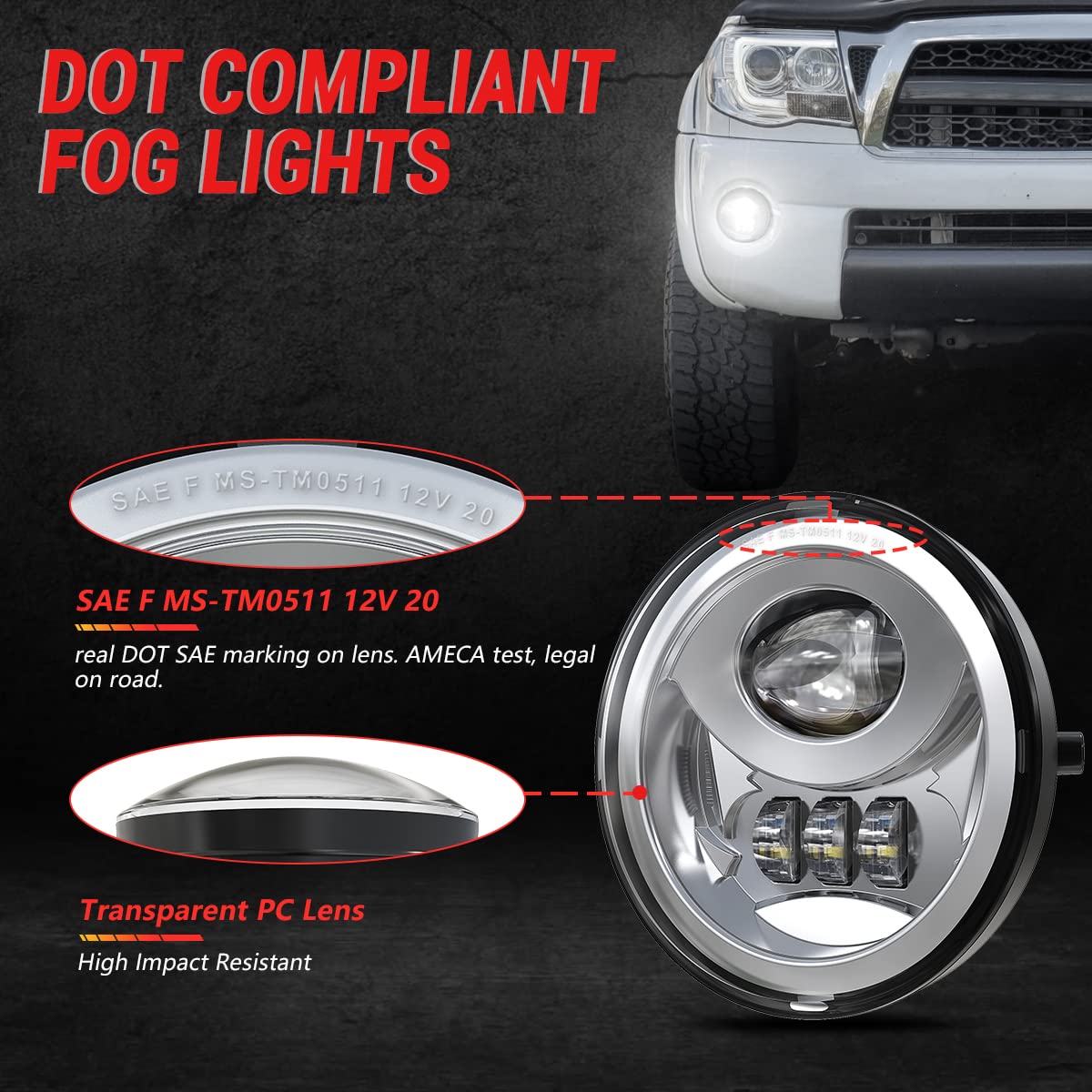 Gxenogo Led Fog Light Assembly Compatible With Tacoma 2005-2011/ Solara 2004-2006/ Sequoia 2008-2015/ Tundra 2007-2013- Pair, Chrome