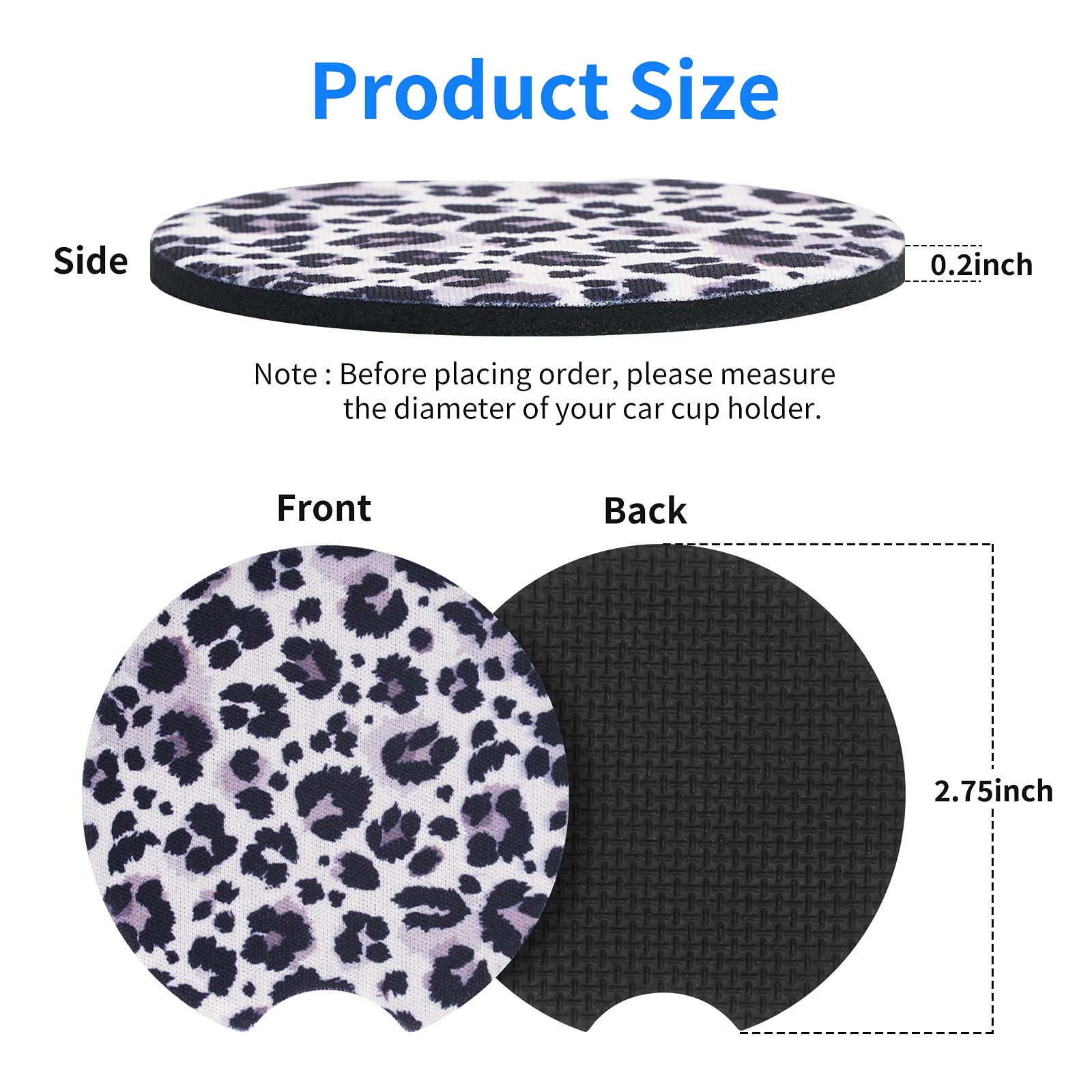 Tifanso Car Cup Holder Coaster, 2 Pack Car Coasters For Cup Holders, Cup Drink Holder Coasters For Car, Cute Car Accessories For Women And Girl (Snow Leopard)