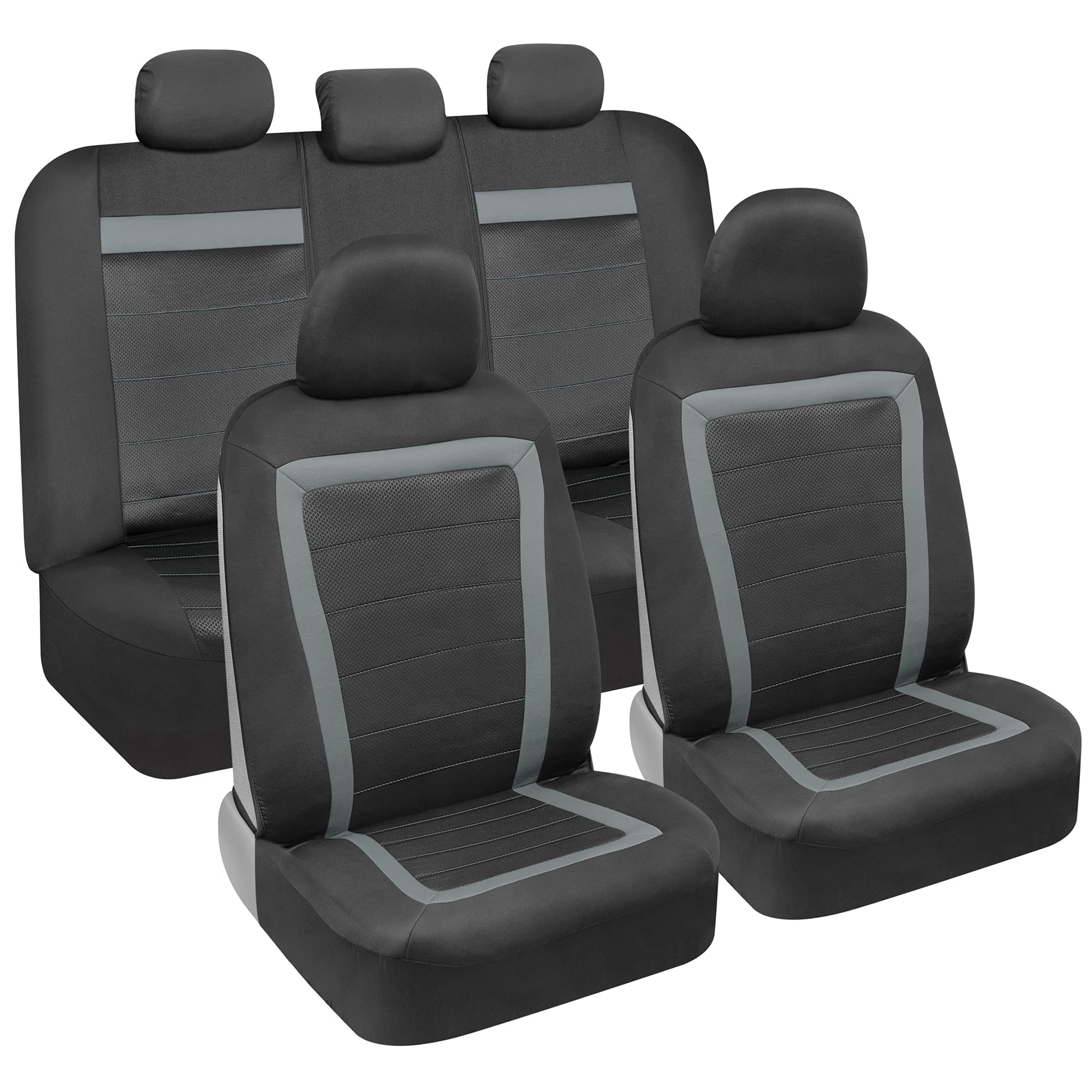 Bdk Carxs Freshmesh Car Seat Covers Full Set With Gray Accent - Mesh Front Seat Covers With Split Bench Back Seat Protector, Interior Covers For Auto Truck Van Suv