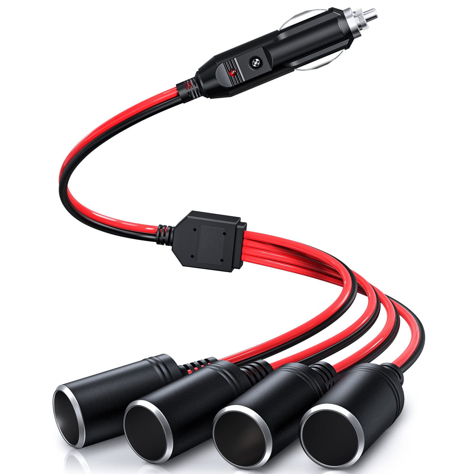 ELECTOP 1 to 4 Car Cigarette Lighter Splitter Adapter Power Charger Port, 12V 24V Plug Socket Adapter 4-Way Splitter, 12 inch Ci