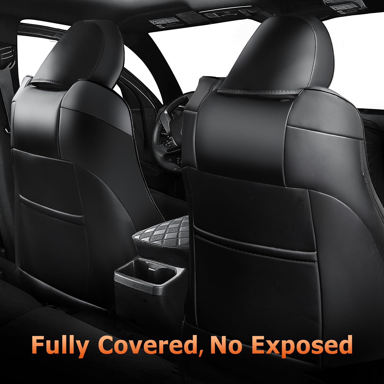 Carlimeki Tacoma Seat Covers - Custom Fit 2005-2015 Crew Cab, Faux Leather, Black-Black, Includes Center Console Armrest Covers