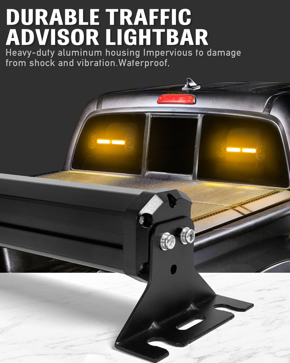 HLauto 1002L Emergency Strobe Light Bar - 40LED Amber Warning Light for Trucks, 2x10.7inch, Aluminum, Model CA 1002L-AA