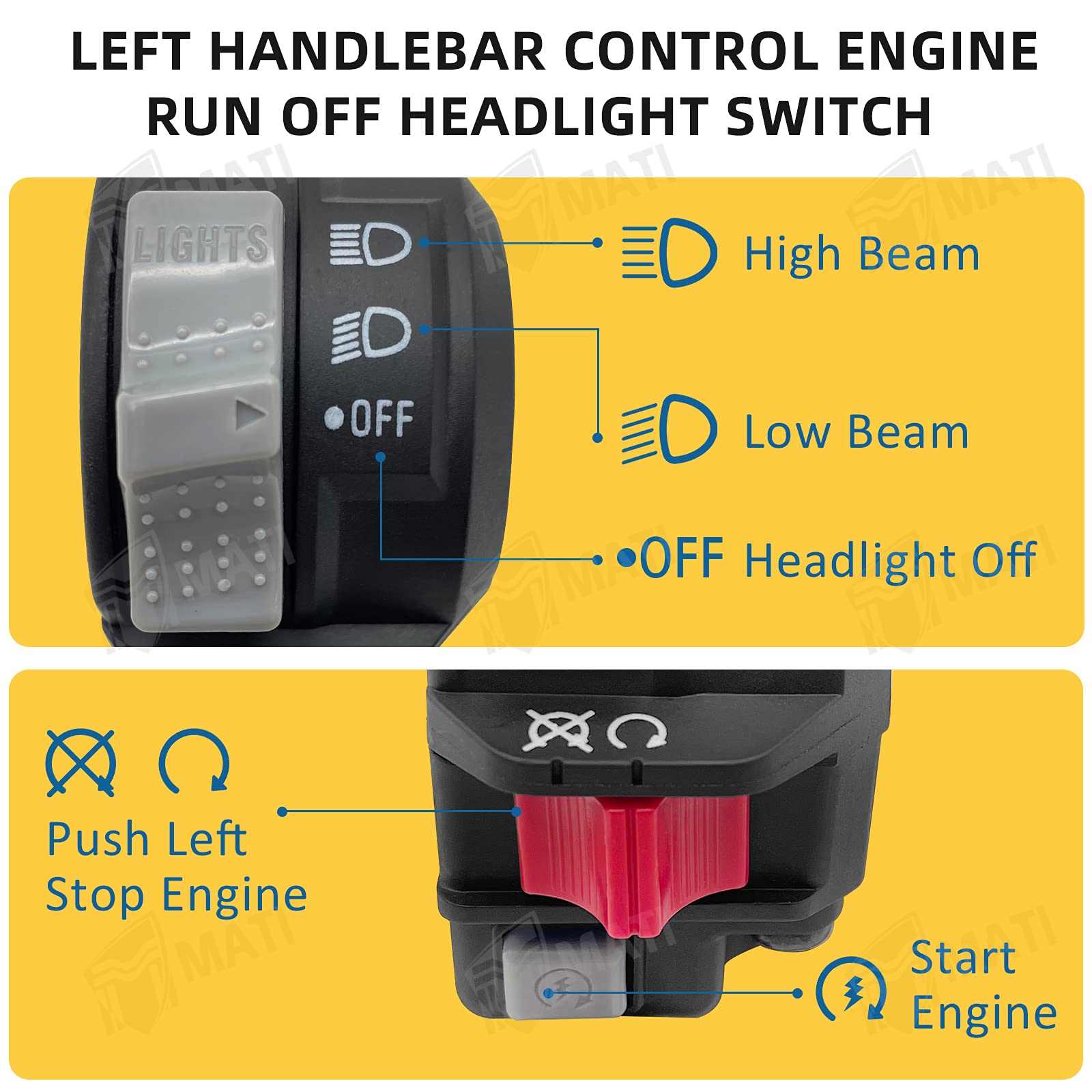 M MATI Left Handlebar Control Engine Start Run Off Headlight Switch for Yamaha Big Bear 350 Warrior 350 Moto-4 225/250/350 PRO-4